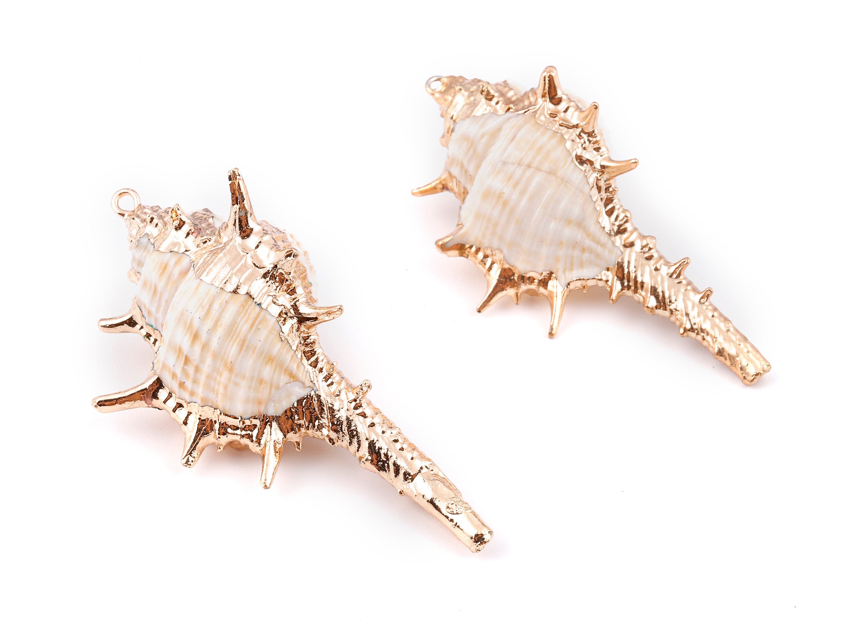 Cone Shell Charms - Whelk Seashell Pendant - Gold Tone Plated Earrings - Natural Seashell - 1 Hole - 60.76x32.84x25.86mm - SF1124A - DOMEDBAZAAR