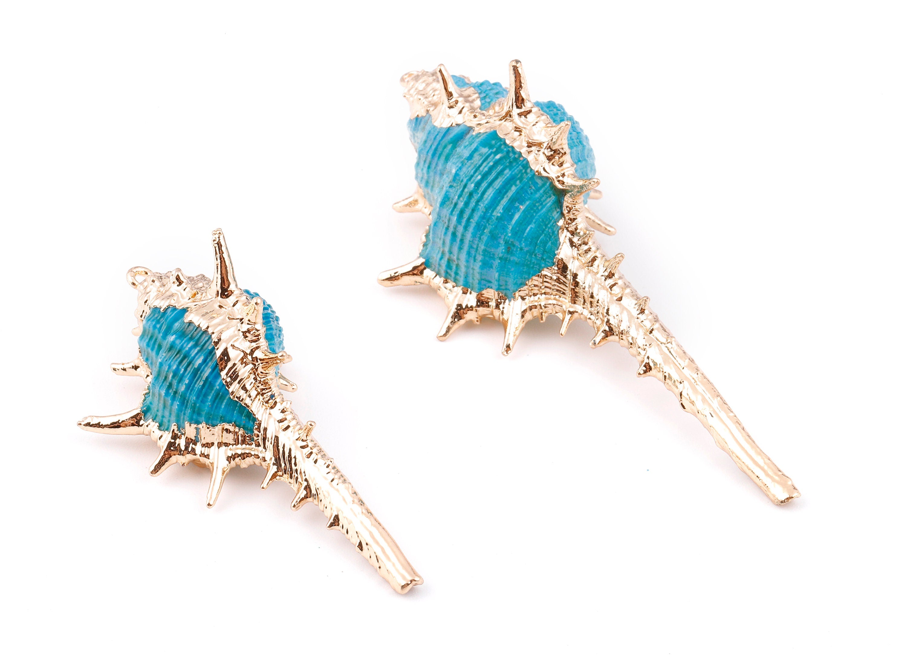 Cone Shell Charms - Whelk Seashell Pendant - Gold Tone Plated Earrings - Natural Seashell - 1 Hole - 60.76x32.84x25.86mm - SF1124B - DOMEDBAZAAR