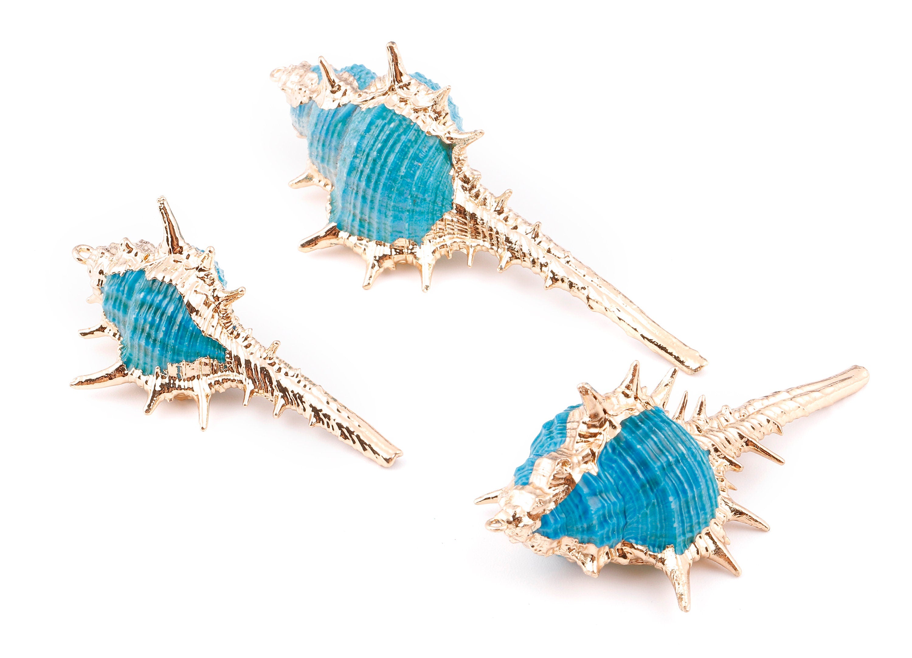 Cone Shell Charms - Whelk Seashell Pendant - Gold Tone Plated Earrings - Natural Seashell - 1 Hole - 60.76x32.84x25.86mm - SF1124B - DOMEDBAZAAR