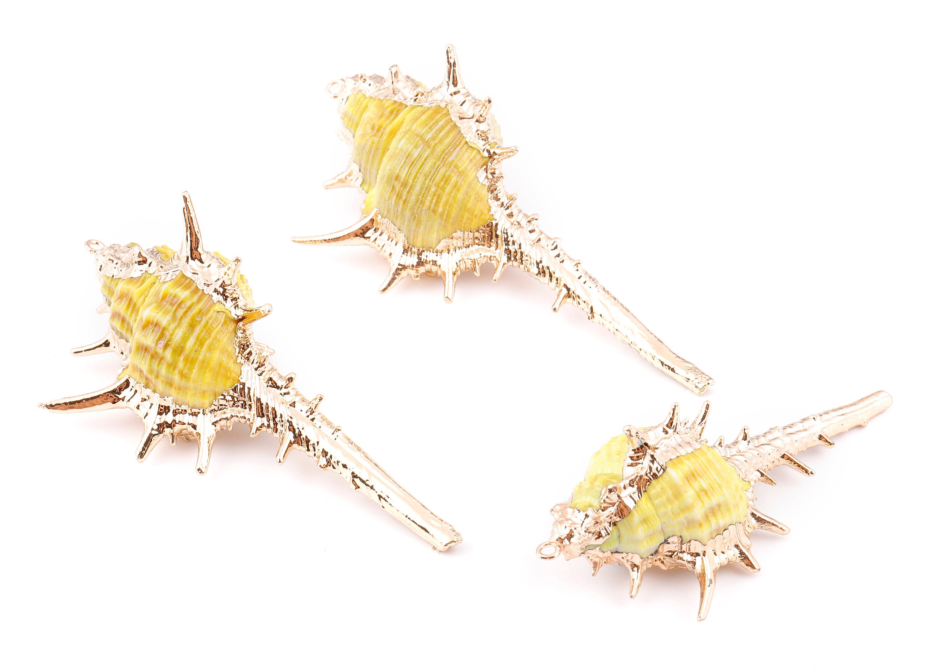 Cone Shell Charms - Whelk Seashell Pendant - Gold Tone Plated Earrings - Natural Seashell - 1 Hole - 60.76x32.84x25.86mm - SF1124D - DOMEDBAZAAR
