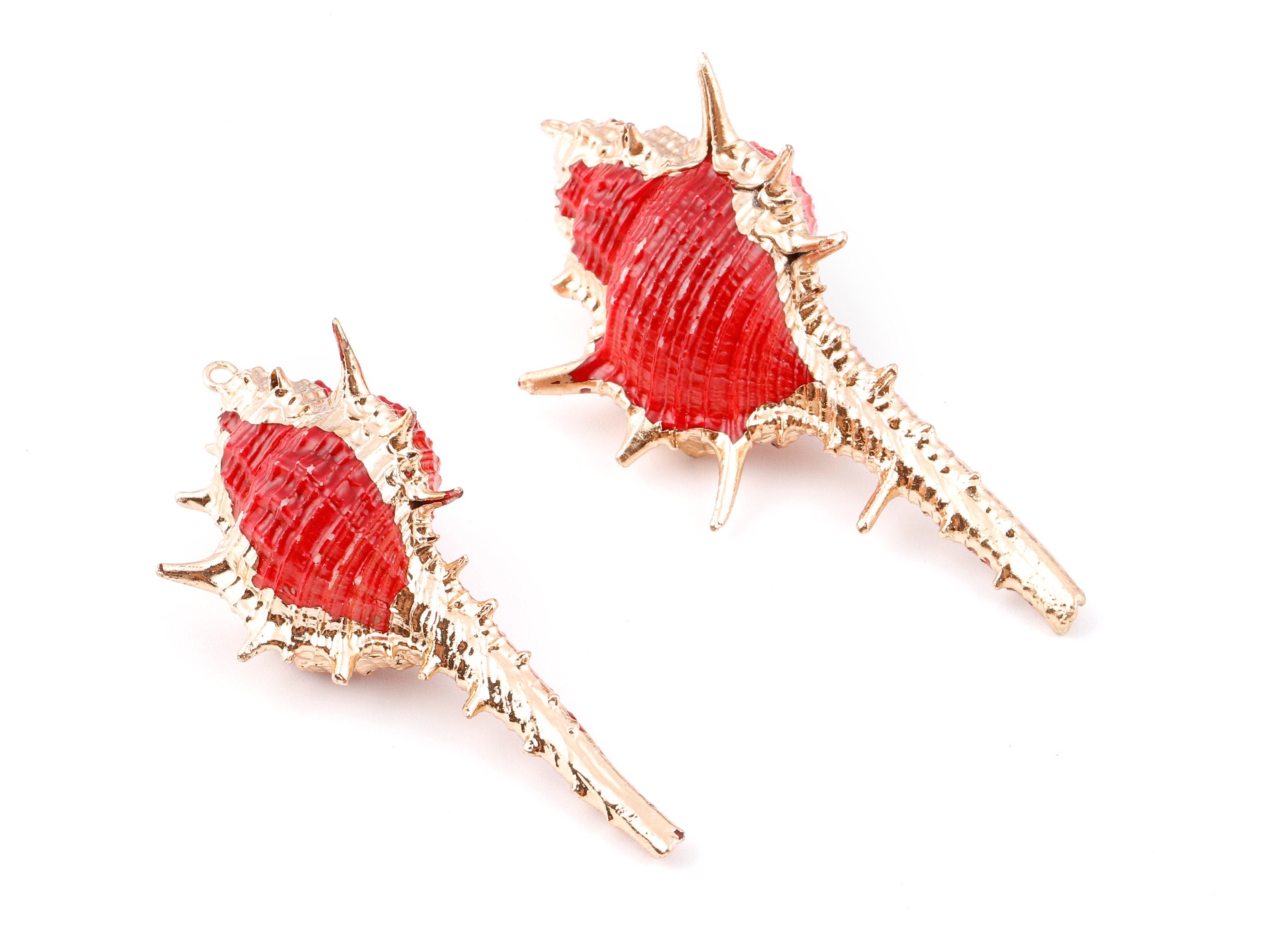 Cone Shell Charms - Whelk Seashell Pendant - Gold Tone Plated Earrings - Natural Seashell - 1 Hole - 60.76x32.84x25.86mm - SF1124F - DOMEDBAZAAR