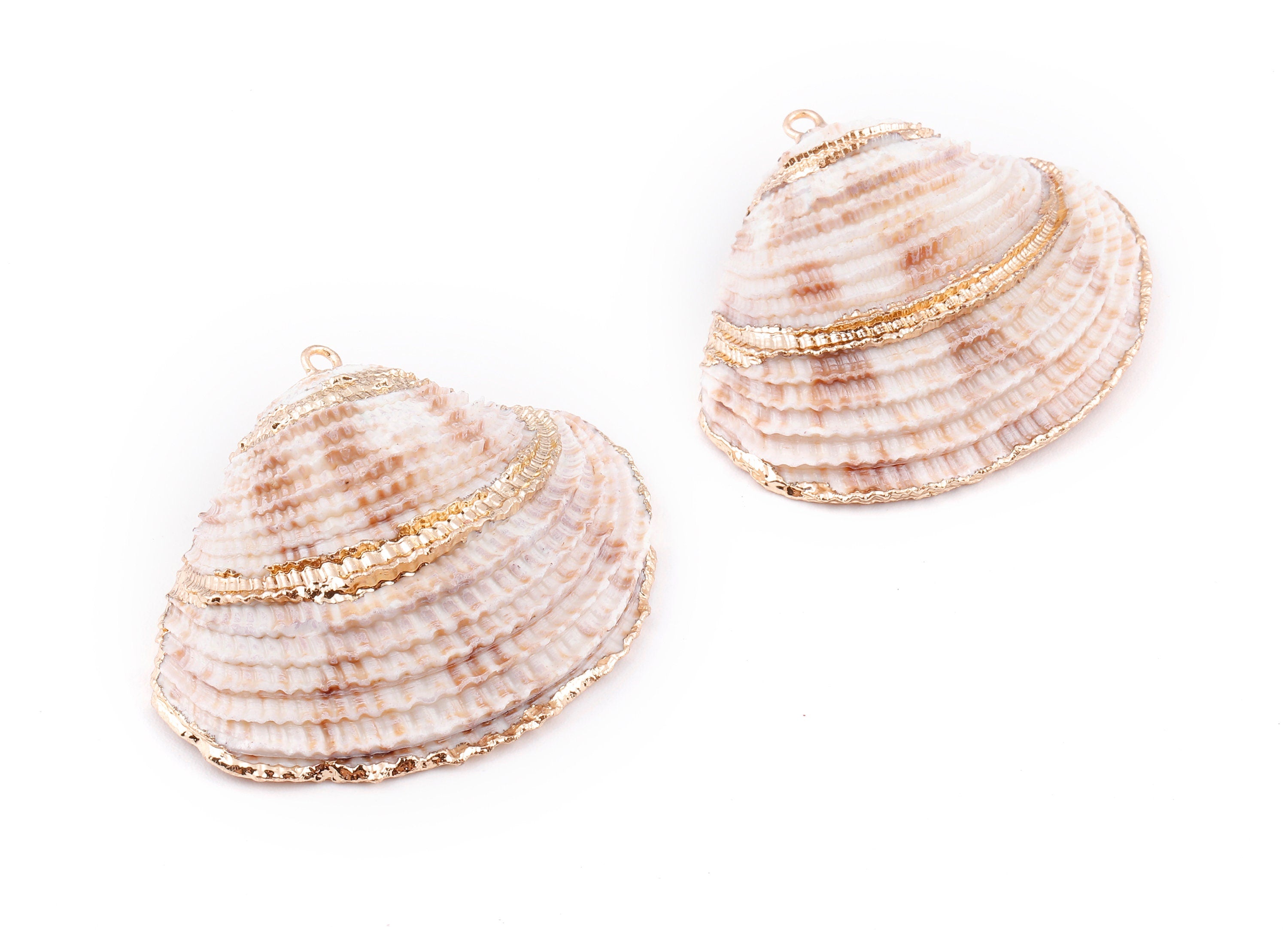 Mussel Shell Charms - Seashell Earrings and Pendant - Gold Tone Plated Earrings - 1 Hole - 44.19x37.33x2.91mm - SF1125 - DOMEDBAZAAR
