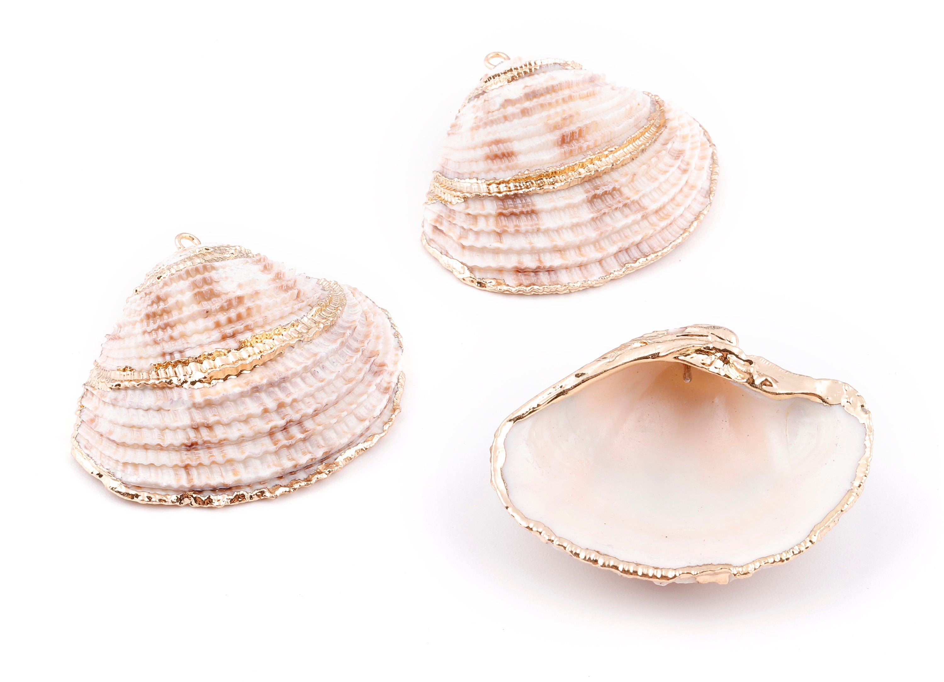 Mussel Shell Charms - Seashell Earrings and Pendant - Gold Tone Plated Earrings - 1 Hole - 44.19x37.33x2.91mm - SF1125 - DOMEDBAZAAR
