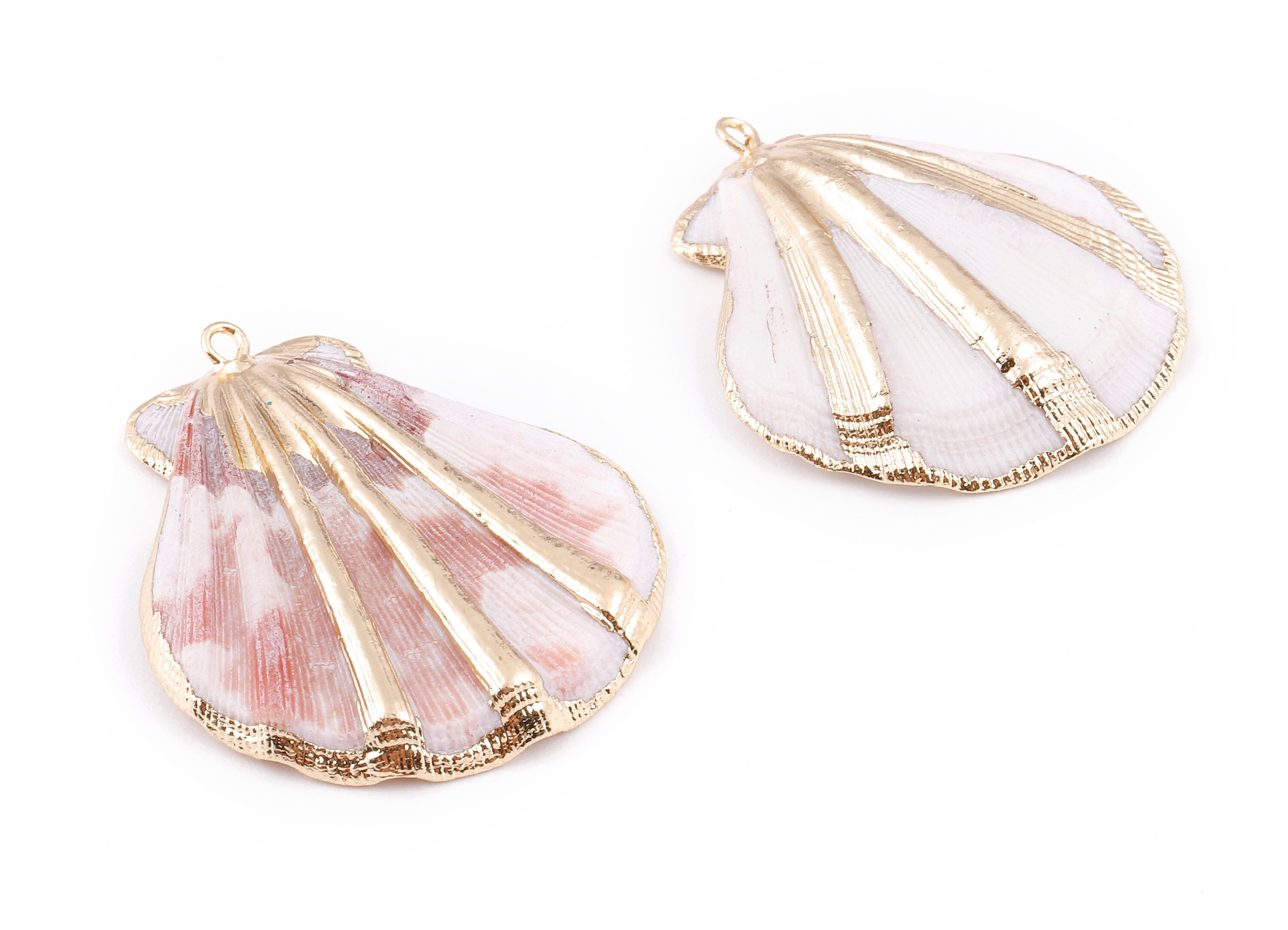 Mussel Shell Charms - Seashell Earrings and Pendant - Gold Tone Plated Earrings - 1 Hole - 46.48x40.21x1.91mm - SF1126 - DOMEDBAZAAR