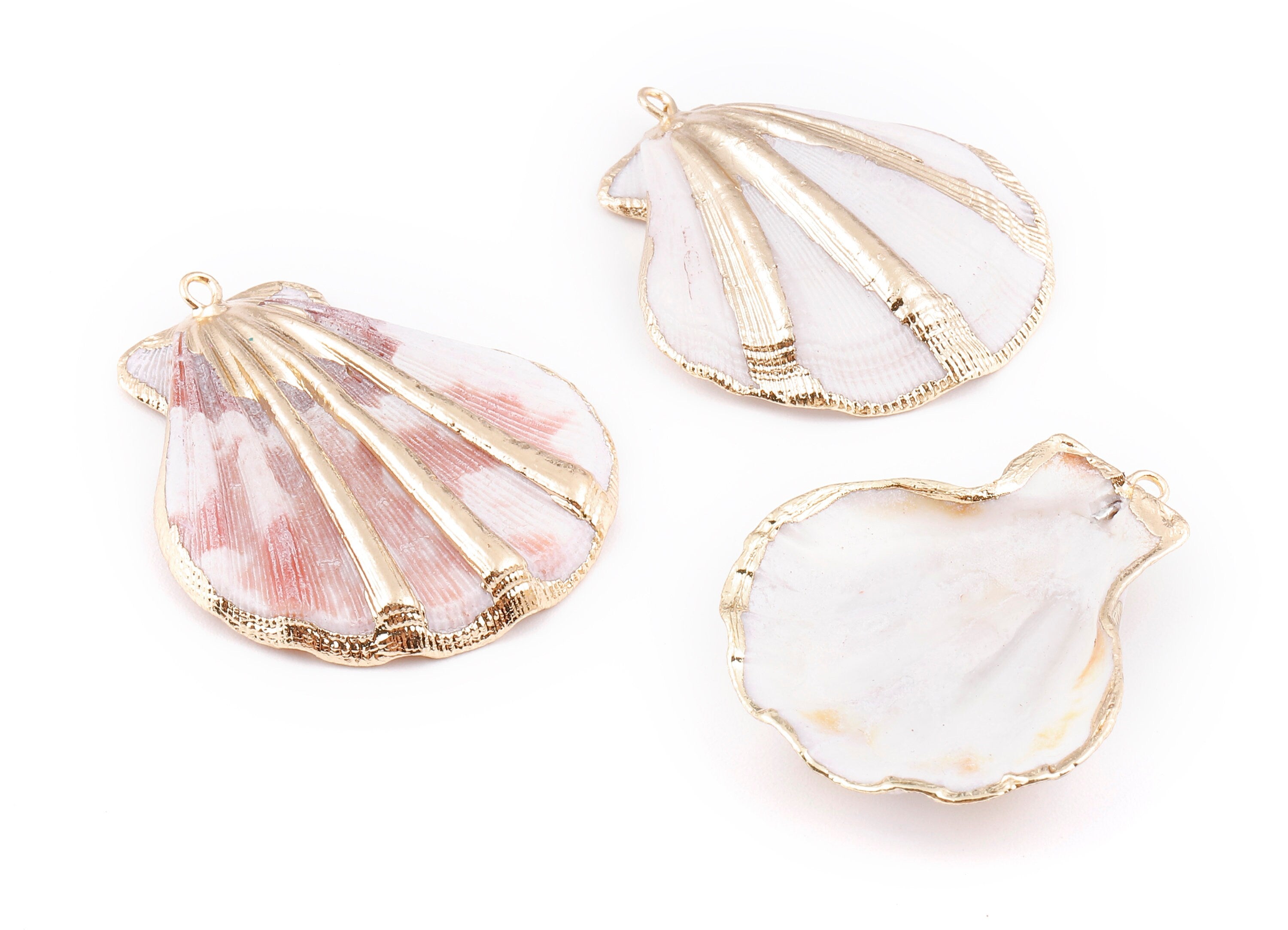 Mussel Shell Charms - Seashell Earrings and Pendant - Gold Tone Plated Earrings - 1 Hole - 46.48x40.21x1.91mm - SF1126 - DOMEDBAZAAR