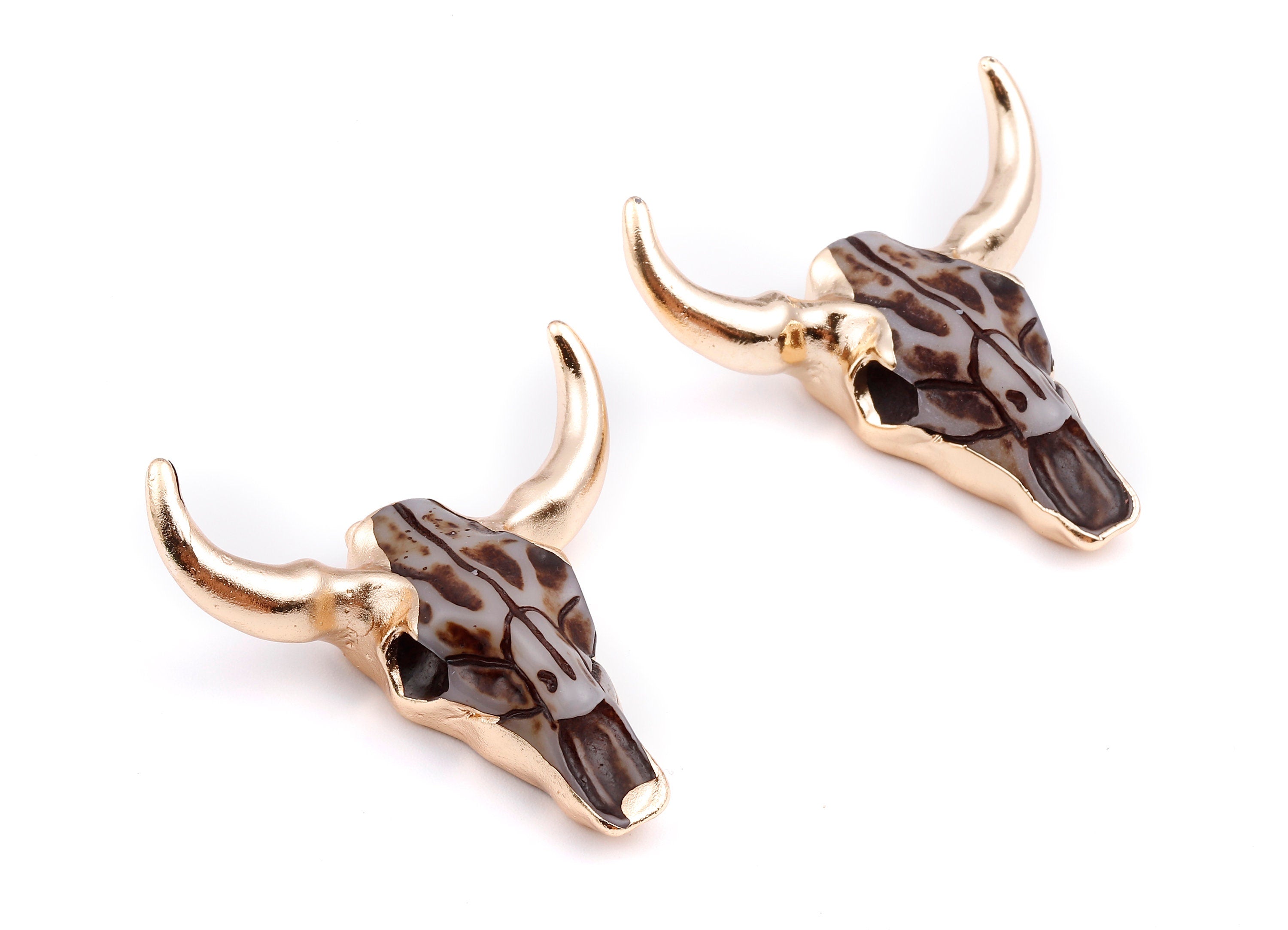 Resin Bull Charms - Buffalo Cattle Skull Pendant - Resin Horn Cattle - Bull Head Druzy - 47x44.57x13.15mm - RC1019B - DOMEDBAZAAR