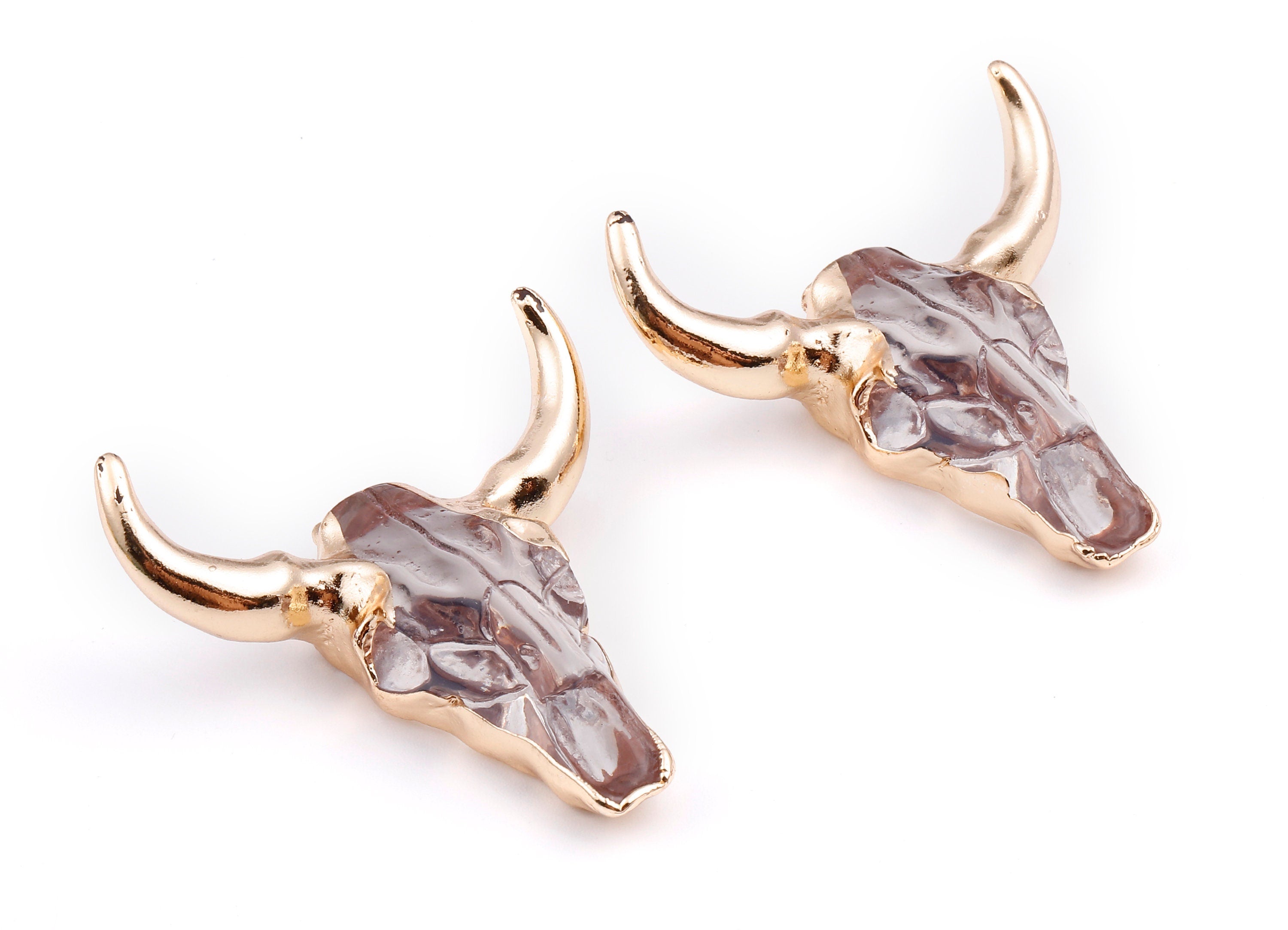 Resin Bull Charms - Buffalo Cattle Skull Pendant - Resin Horn Cattle - Bull Head Druzy - 47x44.57x13.15mm - RC1019C - DOMEDBAZAAR