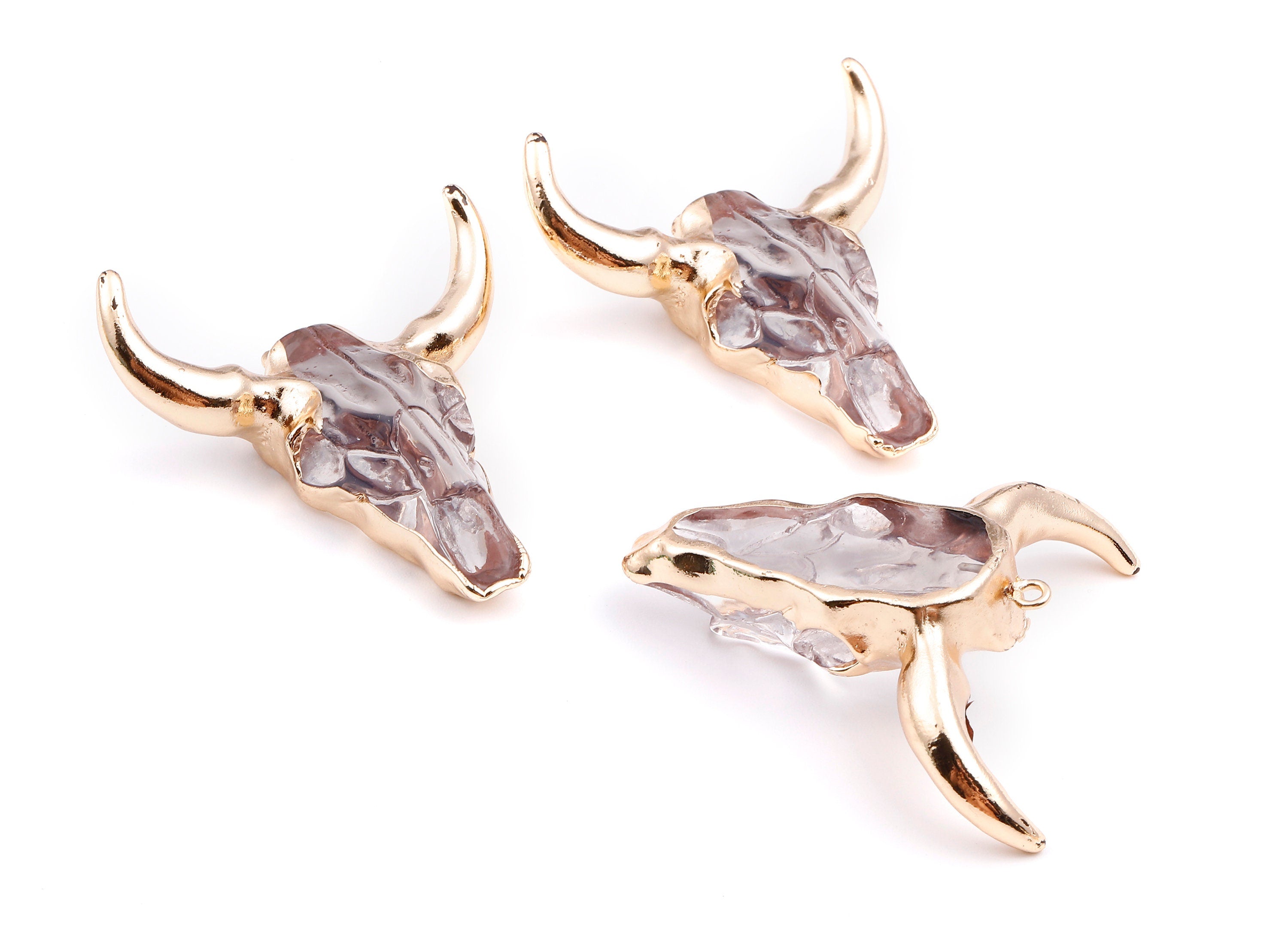 Resin Bull Charms - Buffalo Cattle Skull Pendant - Resin Horn Cattle - Bull Head Druzy - 47x44.57x13.15mm - RC1019C - DOMEDBAZAAR