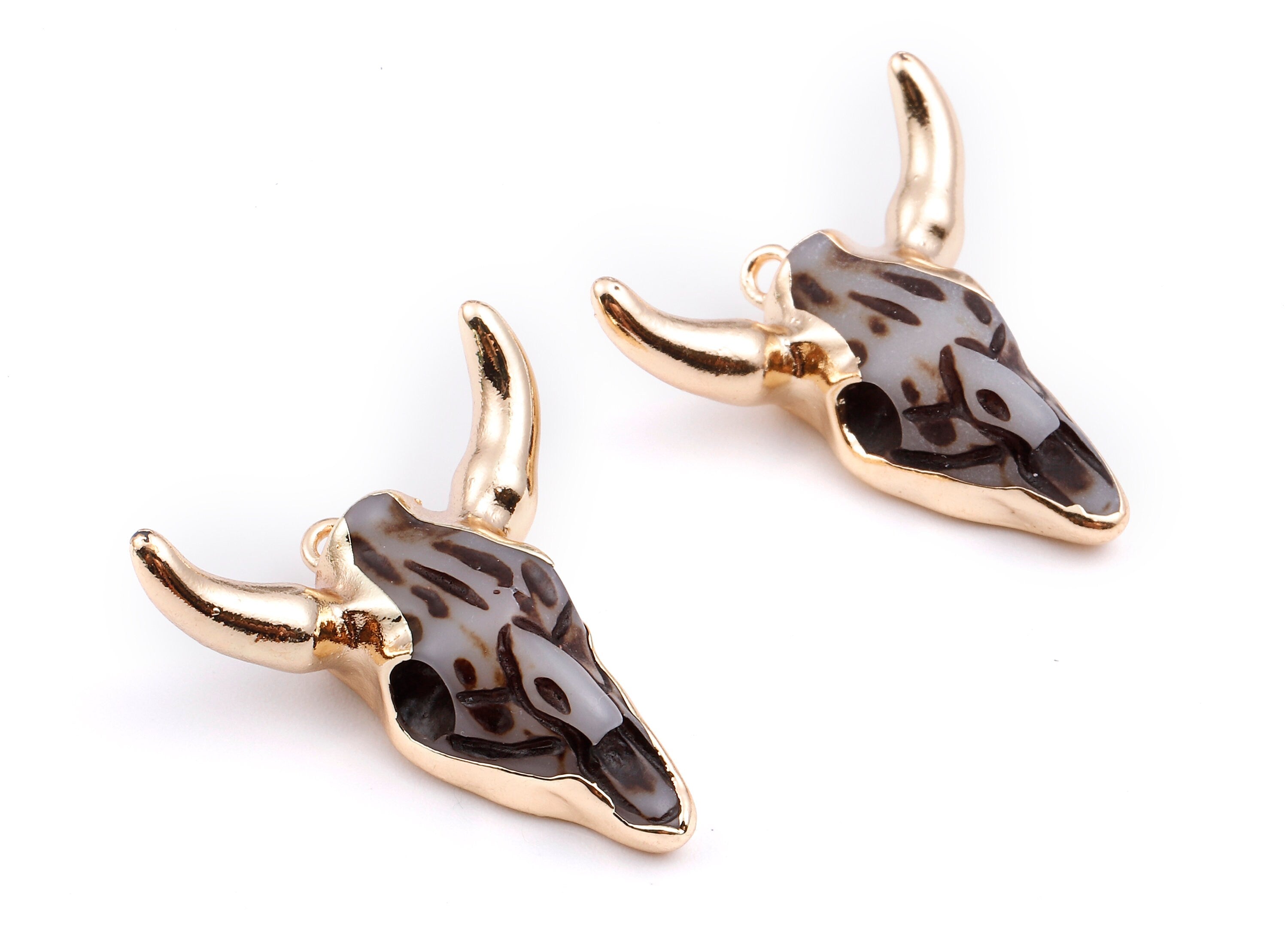 Resin Bull Charms - Buffalo Cattle Skull Pendant - Resin Horn Cattle - Bull Head Druzy - 29x26.6x8.57mm - RC1020B - DOMEDBAZAAR