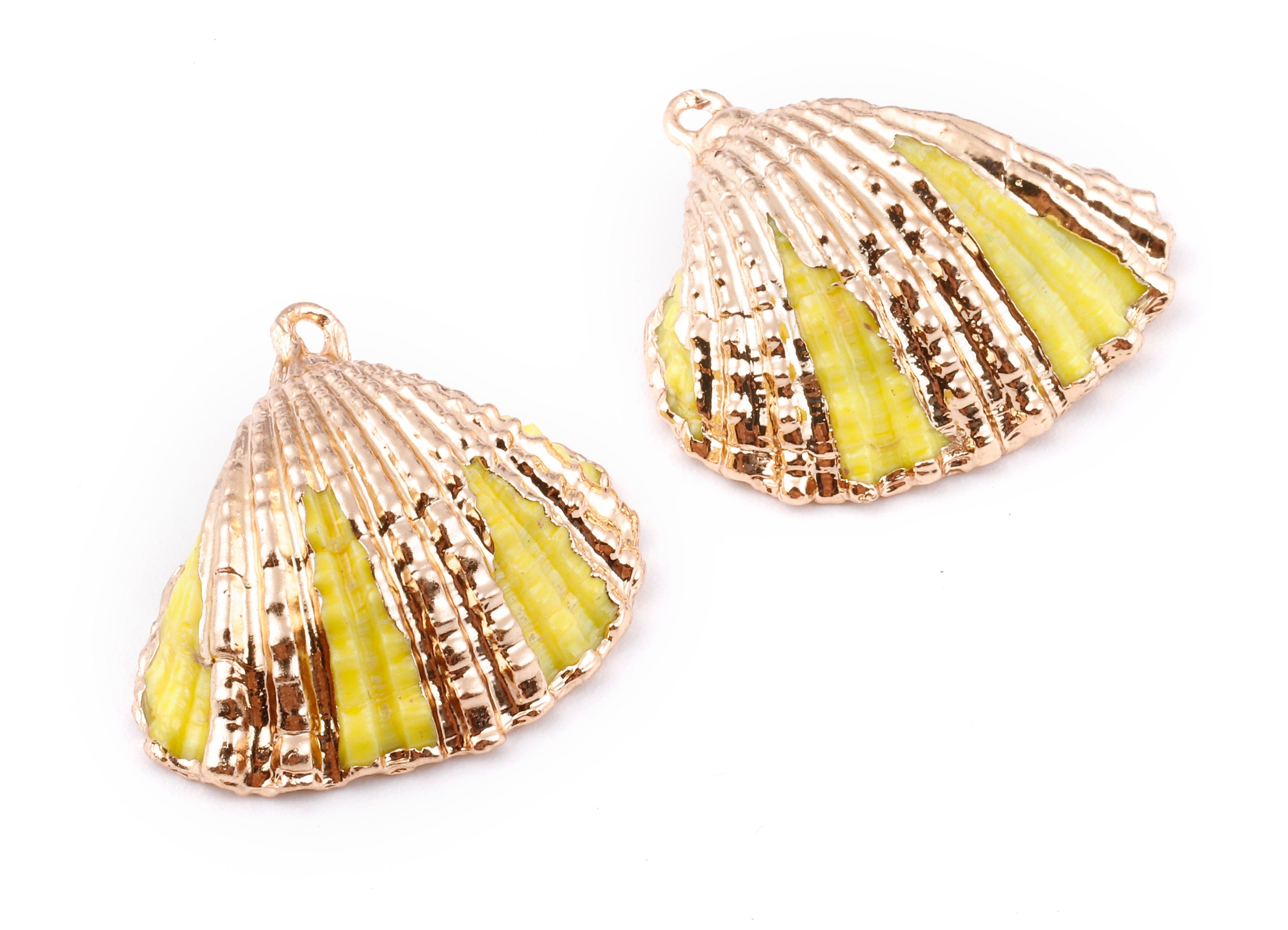Mussel Shell Charms - Seashell Earrings and Pendant - Gold Tone Plated Earrings - 1 Hole - 28.36x25.92x1.56mm - SF1127C - DOMEDBAZAAR