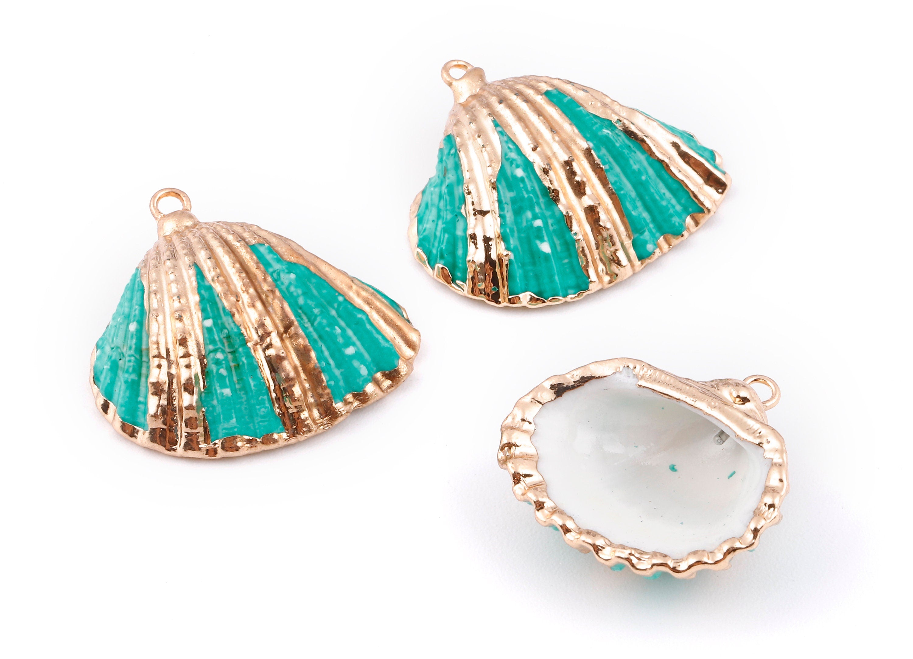 Mussel Shell Charms - Seashell Earrings and Pendant - Gold Tone Plated Earrings - 1 Hole - 28.36x25.92x1.56mm - SF1127A - DOMEDBAZAAR