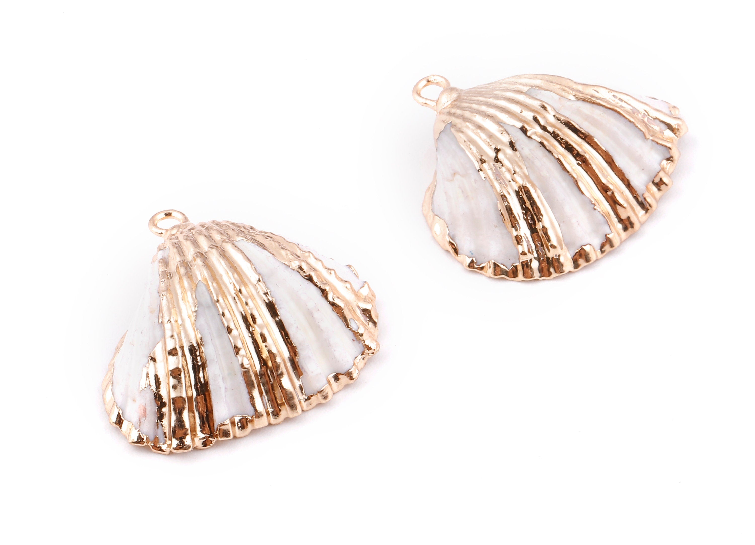 Mussel Shell Charms - Seashell Earrings and Pendant - Gold Tone Plated Earrings - 1 Hole - 28.36x25.92x1.56mm - SF1127J - DOMEDBAZAAR