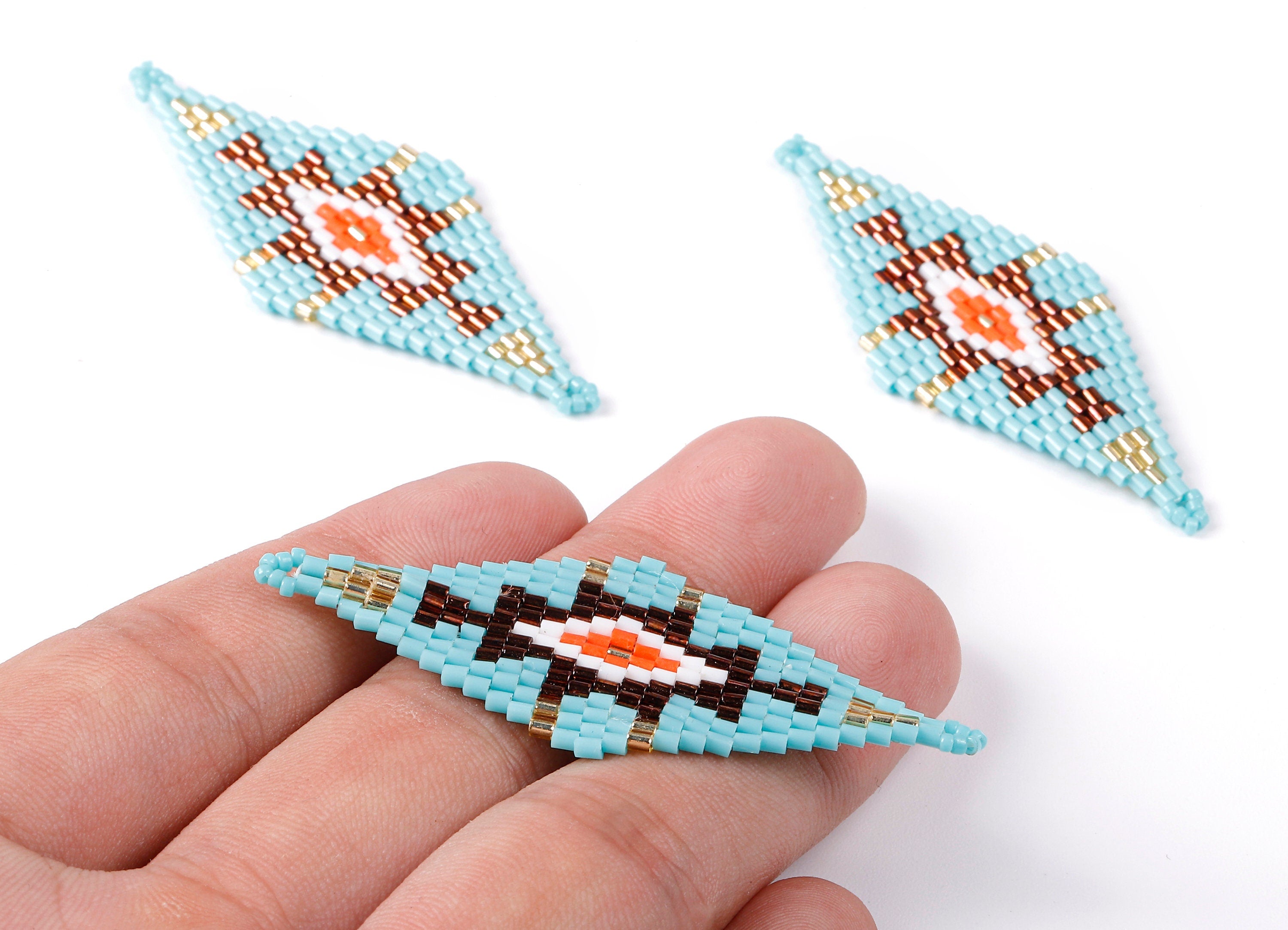 Toho Beaded Rhombus Charms - Japanese seed beads - Handmade Seed Beaded Earrings Charms - Maasai Earring Charms - 60.5x25.14x1.74mm - TH1002 - DOMEDBAZAAR