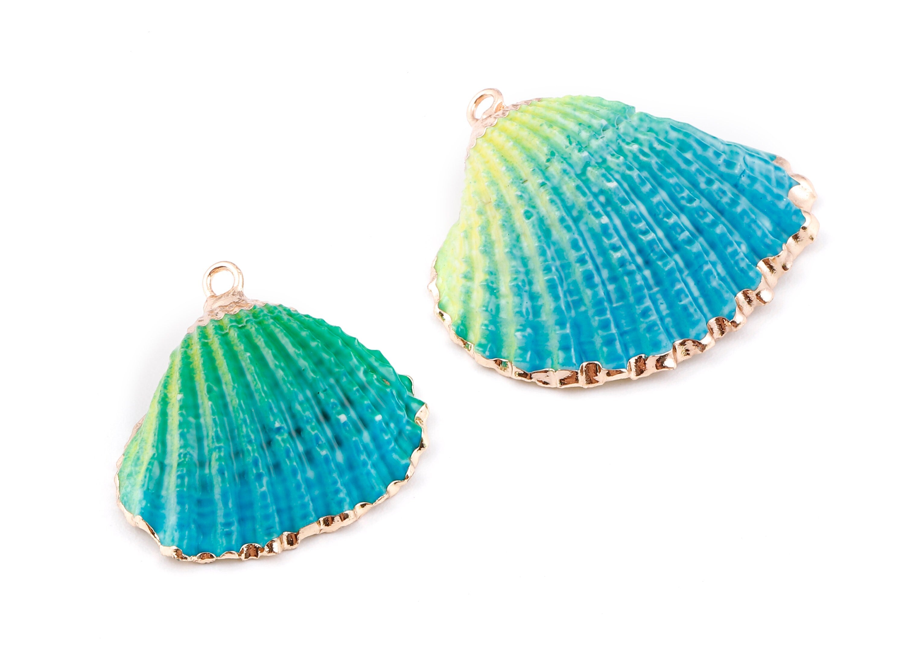 Mussel Shell Charms - Seashell Earrings and Pendant - Gold Tone Plated Earrings - 1 Hole - Jewelry Handmade - 26.74x24.1x1.59mm - SF1129A - DOMEDBAZAAR