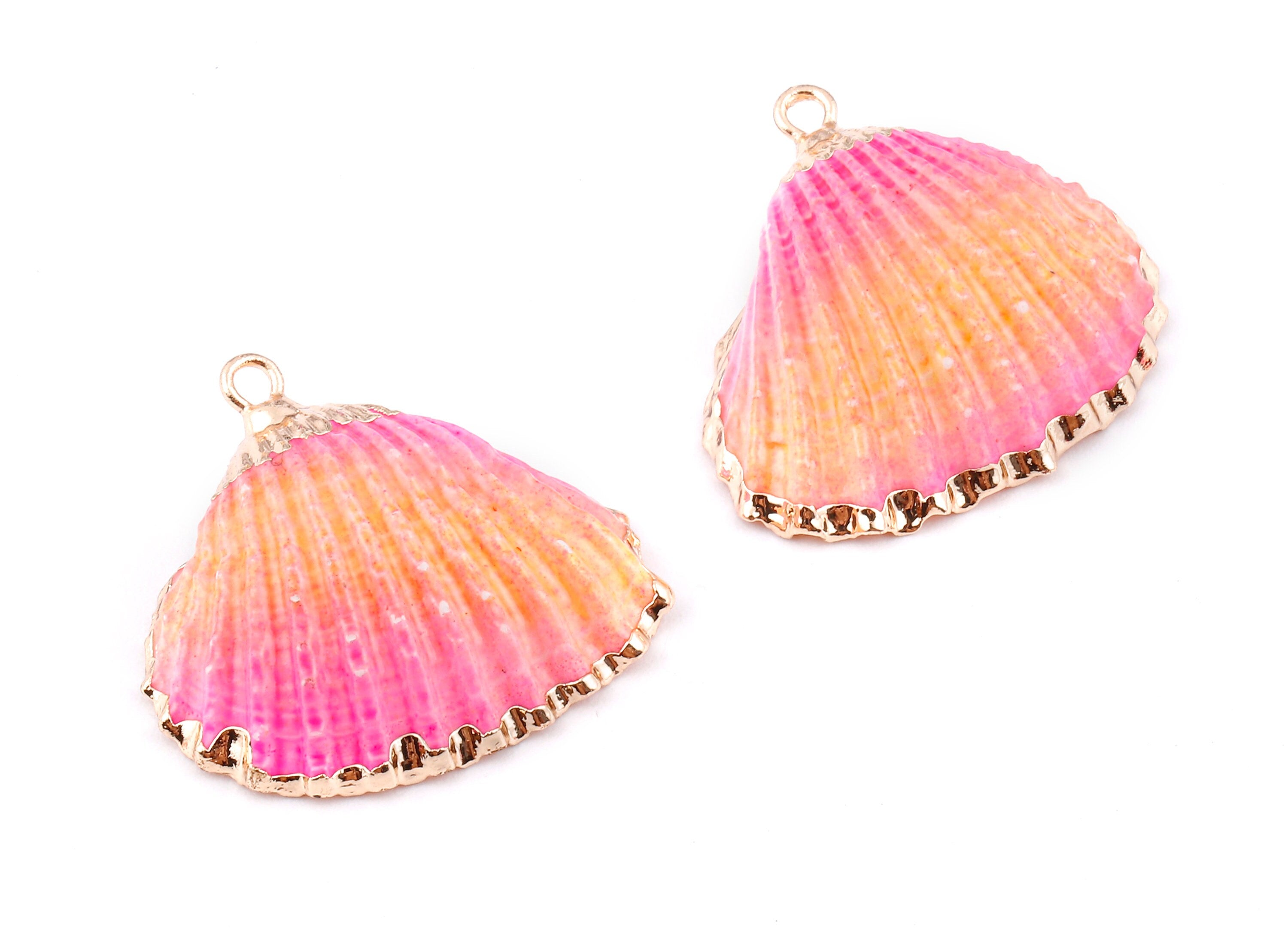 Mussel Shell Charms - Seashell Earrings and Pendant - Gold Tone Plated Earrings - 1 Hole - Jewelry Handmade - 26.74x24.1x1.59mm - SF1129B - DOMEDBAZAAR