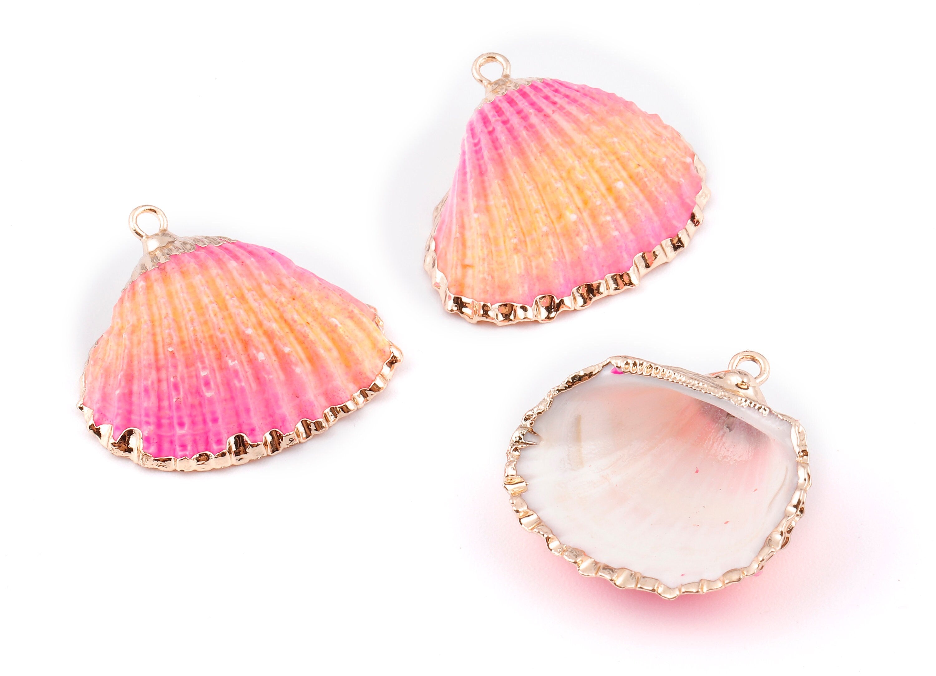 Mussel Shell Charms - Seashell Earrings and Pendant - Gold Tone Plated Earrings - 1 Hole - Jewelry Handmade - 26.74x24.1x1.59mm - SF1129B - DOMEDBAZAAR