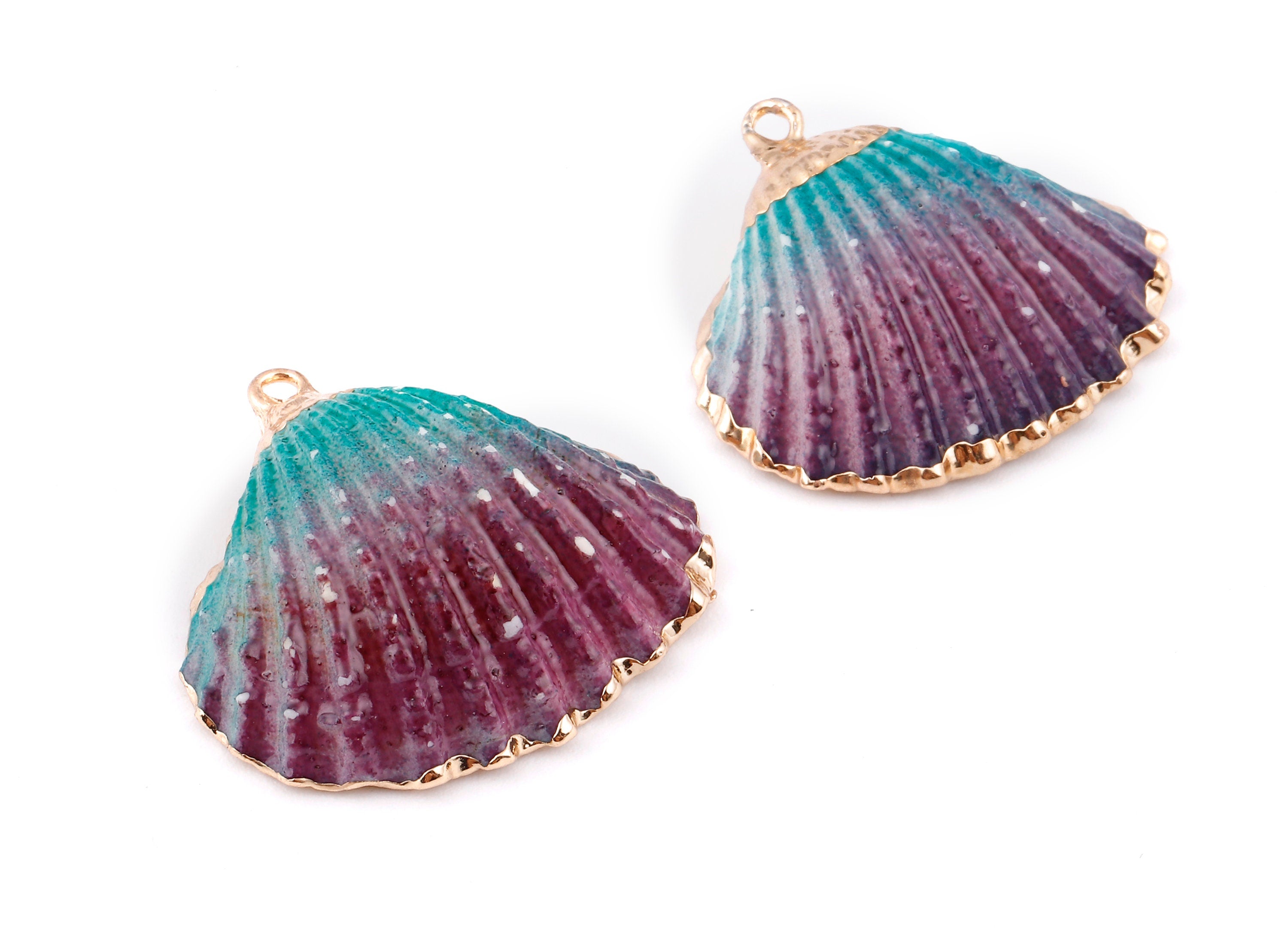Mussel Shell Charms - Seashell Earrings and Pendant - Gold Tone Plated Earrings - 1 Hole - Jewelry Handmade - 26.74x24.1x1.59mm - SF1129C - DOMEDBAZAAR