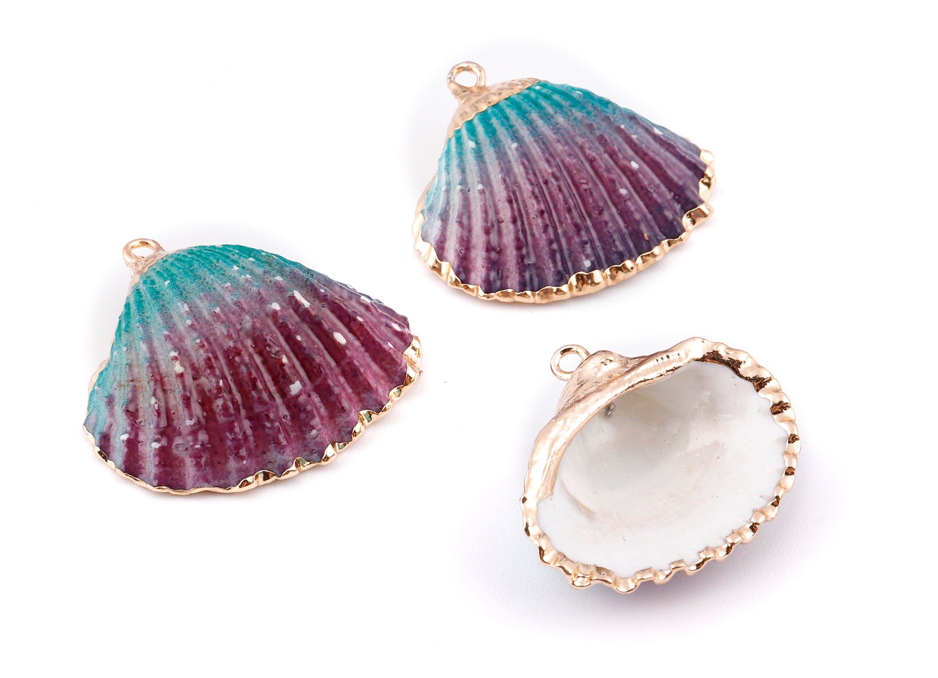 Mussel Shell Charms - Seashell Earrings and Pendant - Gold Tone Plated Earrings - 1 Hole - Jewelry Handmade - 26.74x24.1x1.59mm - SF1129C - DOMEDBAZAAR