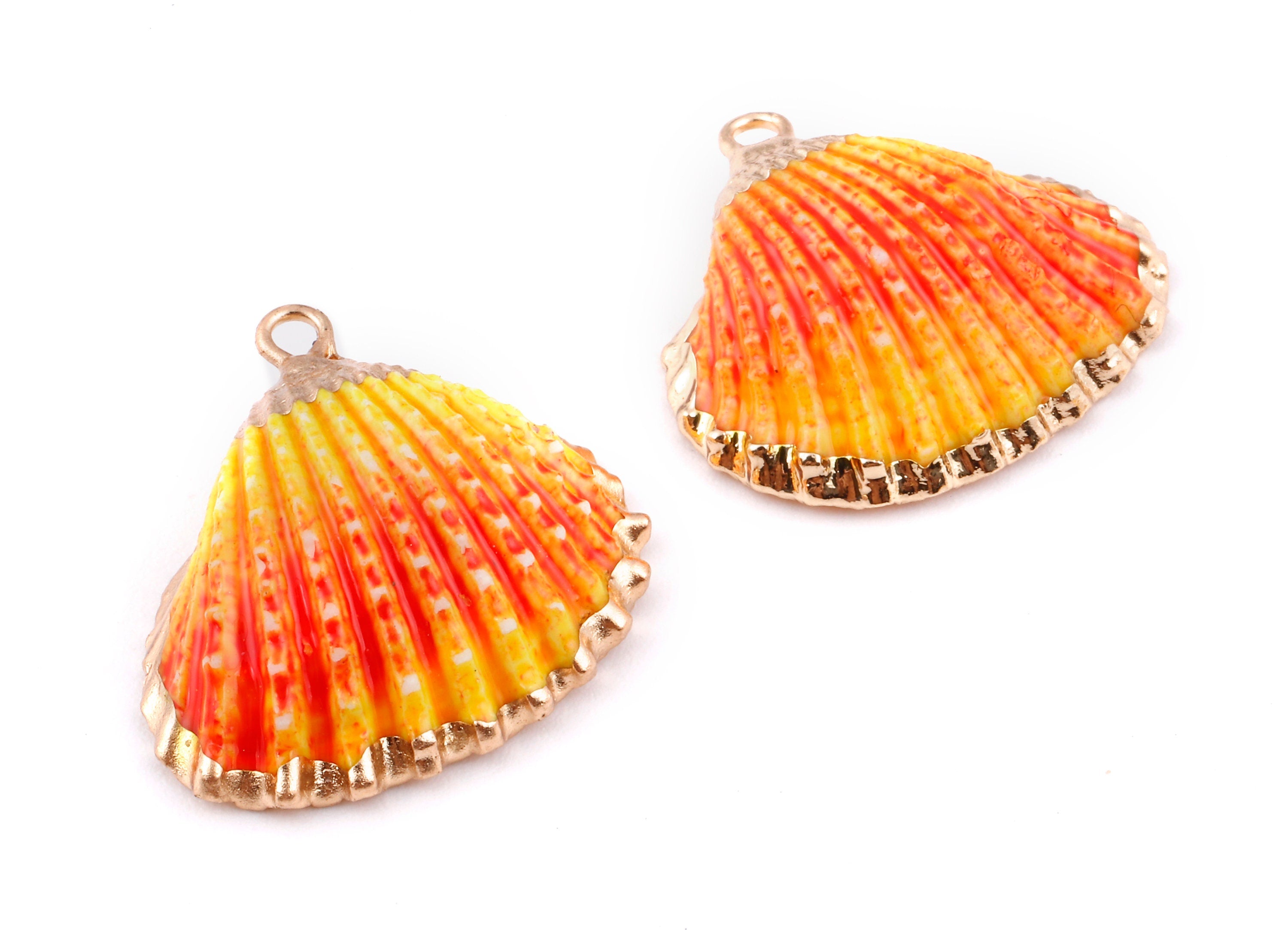 Mussel Shell Charms - Seashell Earrings and Pendant - Gold Tone Plated Earrings - 1 Hole - Jewelry Handmade - 26.74x24.1x1.59mm - SF1129E - DOMEDBAZAAR