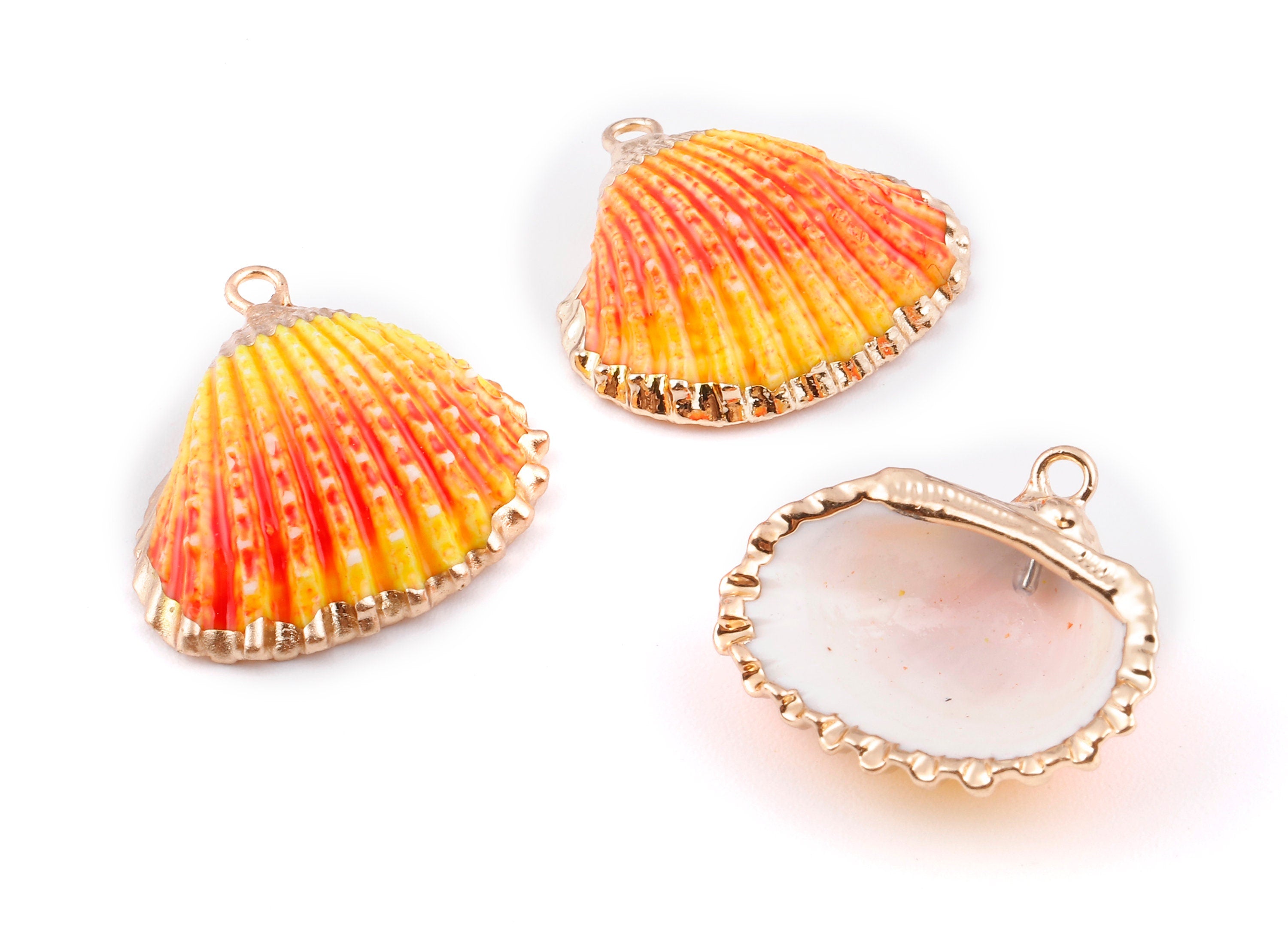 Mussel Shell Charms - Seashell Earrings and Pendant - Gold Tone Plated Earrings - 1 Hole - Jewelry Handmade - 26.74x24.1x1.59mm - SF1129E - DOMEDBAZAAR