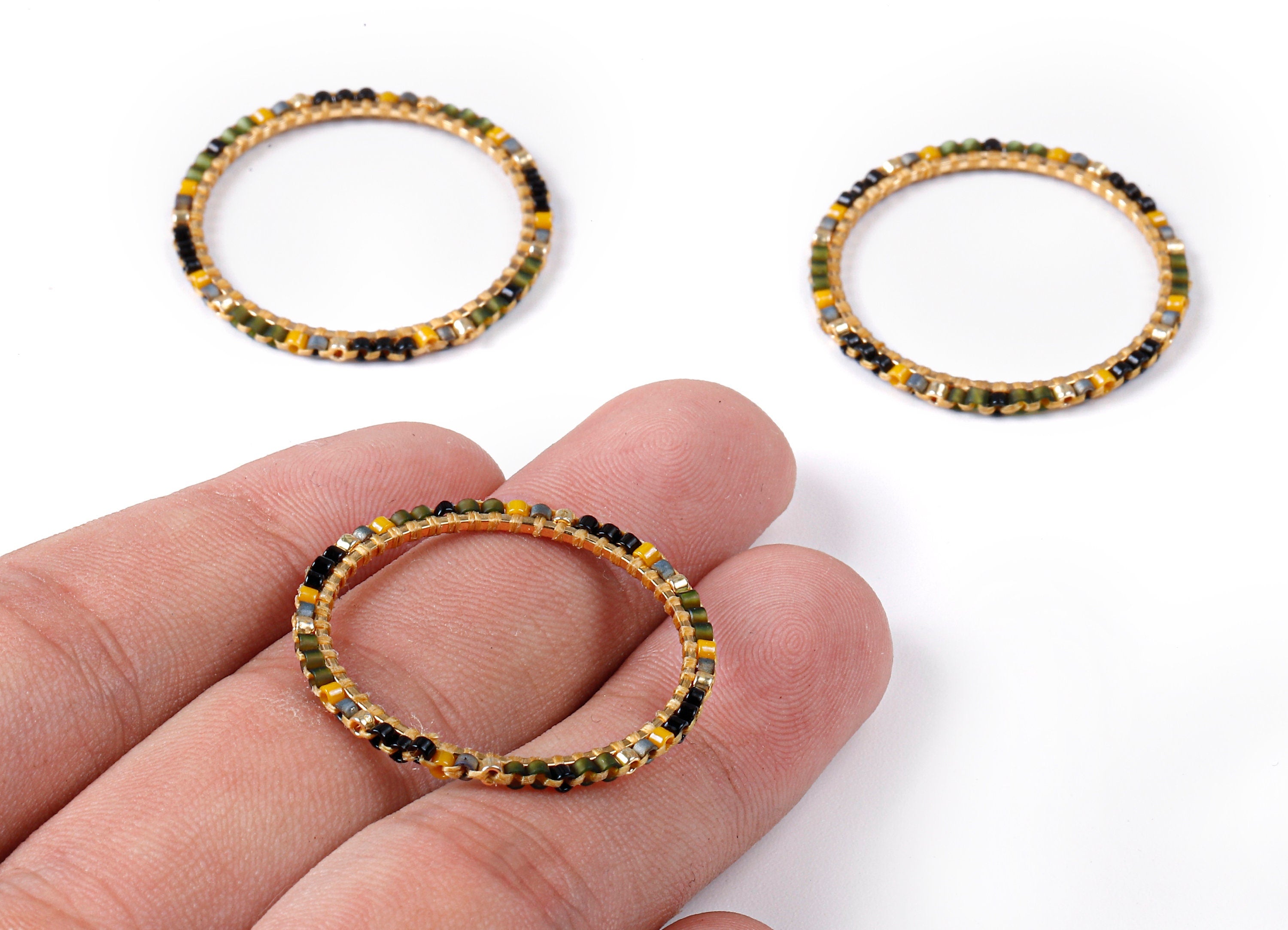 Beaded Circle Charms - Japanese Miyuki seed beads - Handmade Miyuki Beaded Pendant - Kenyan Brass Earrings - 30.78x30.78x1.46mm - TH1007 - DOMEDBAZAAR