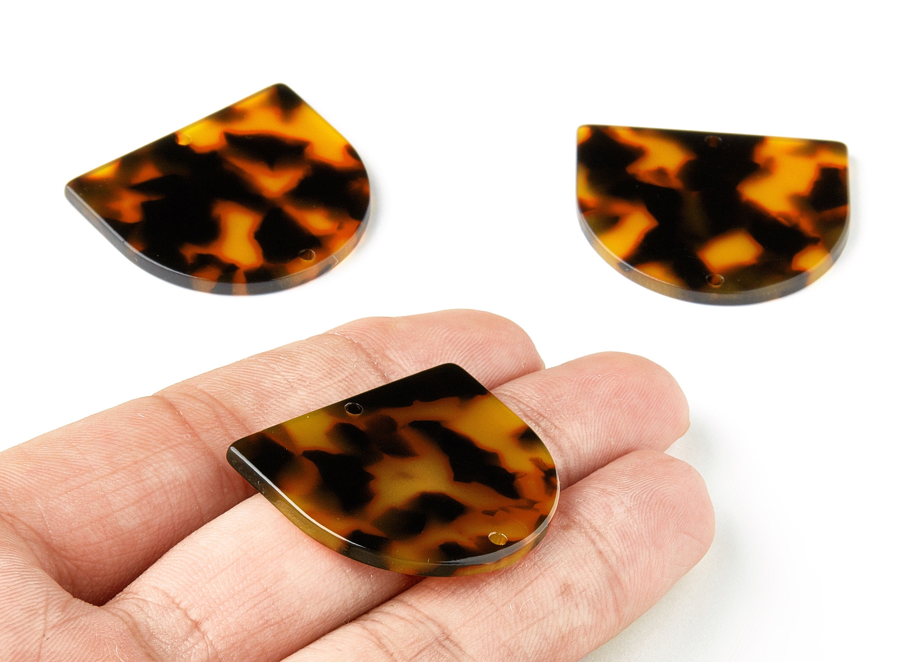 Acetate D Connector - Tortoise Shell Earrings - Domed Charms and Pendant - 2 Holes - Color Code: A04 - 34x29.21x2.5mm - AC1634-A04 - DOMEDBAZAAR