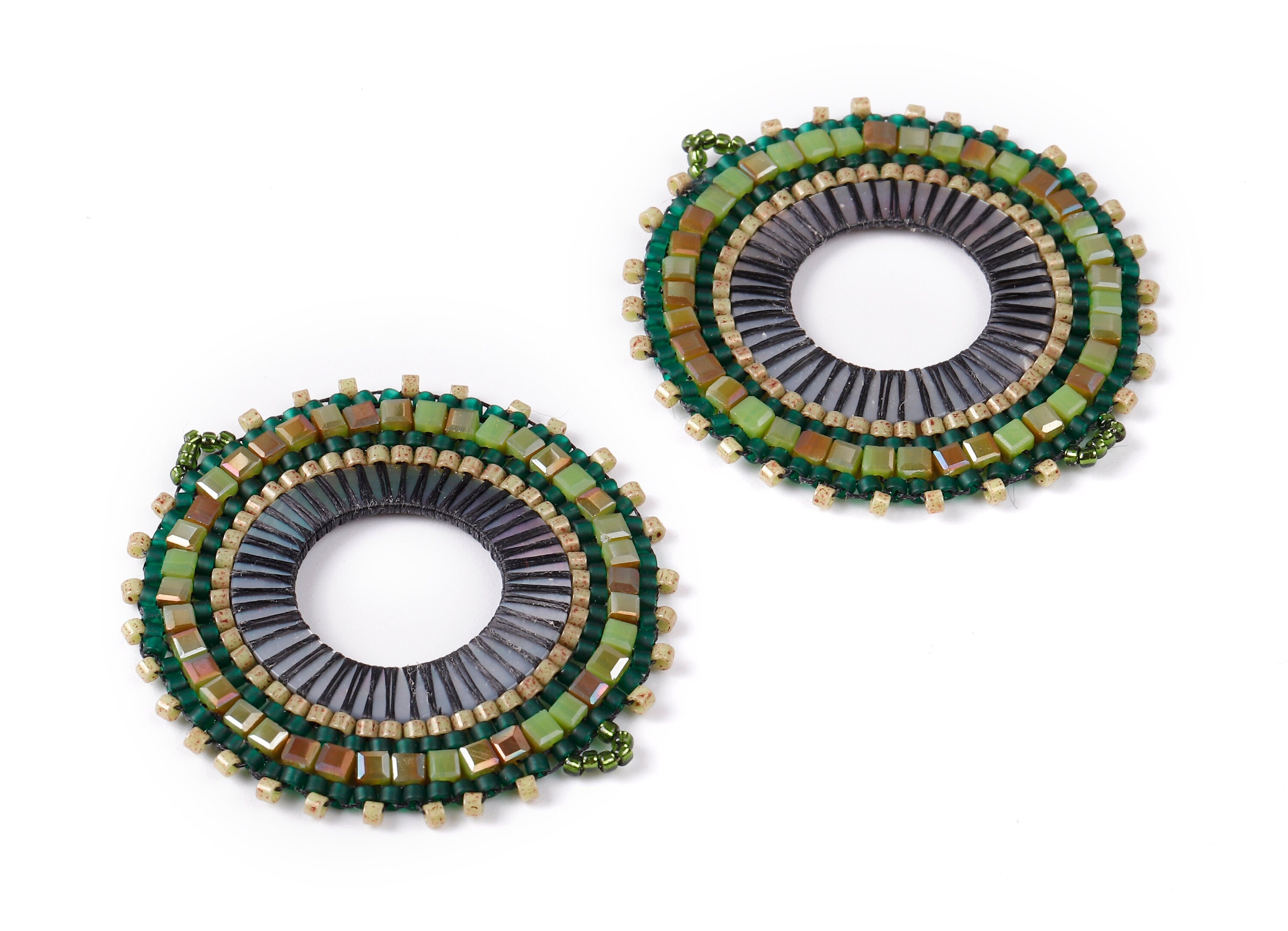 Miyuki Beaded Circle Charms - Japanese seed beads - Handmade Beaded Pendant - Maasai Earrings - 43.32x40.77x2.39mm - TH1012 - DOMEDBAZAAR