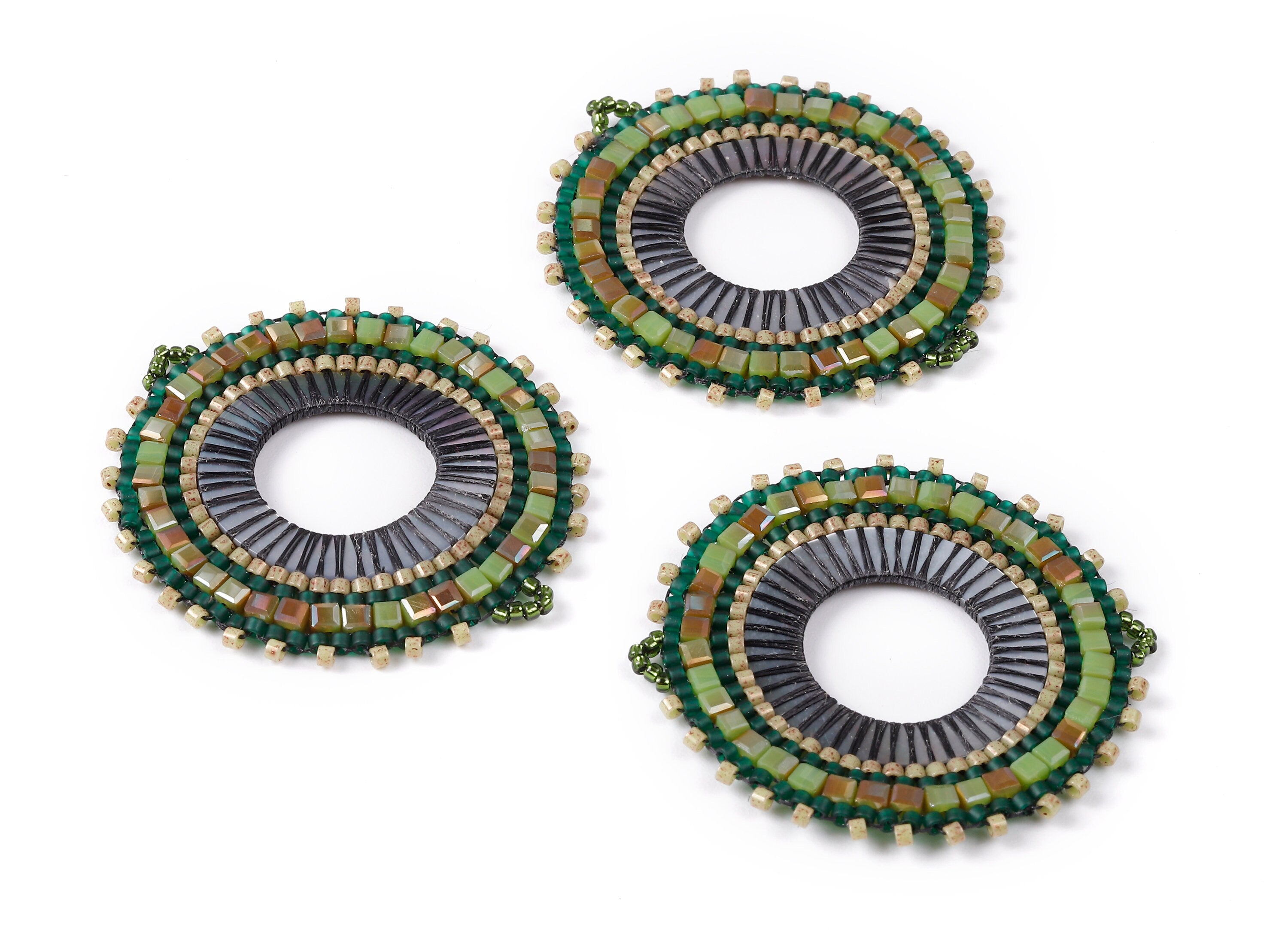 Miyuki Beaded Circle Charms - Japanese seed beads - Handmade Beaded Pendant - Maasai Earrings - 43.32x40.77x2.39mm - TH1012 - DOMEDBAZAAR