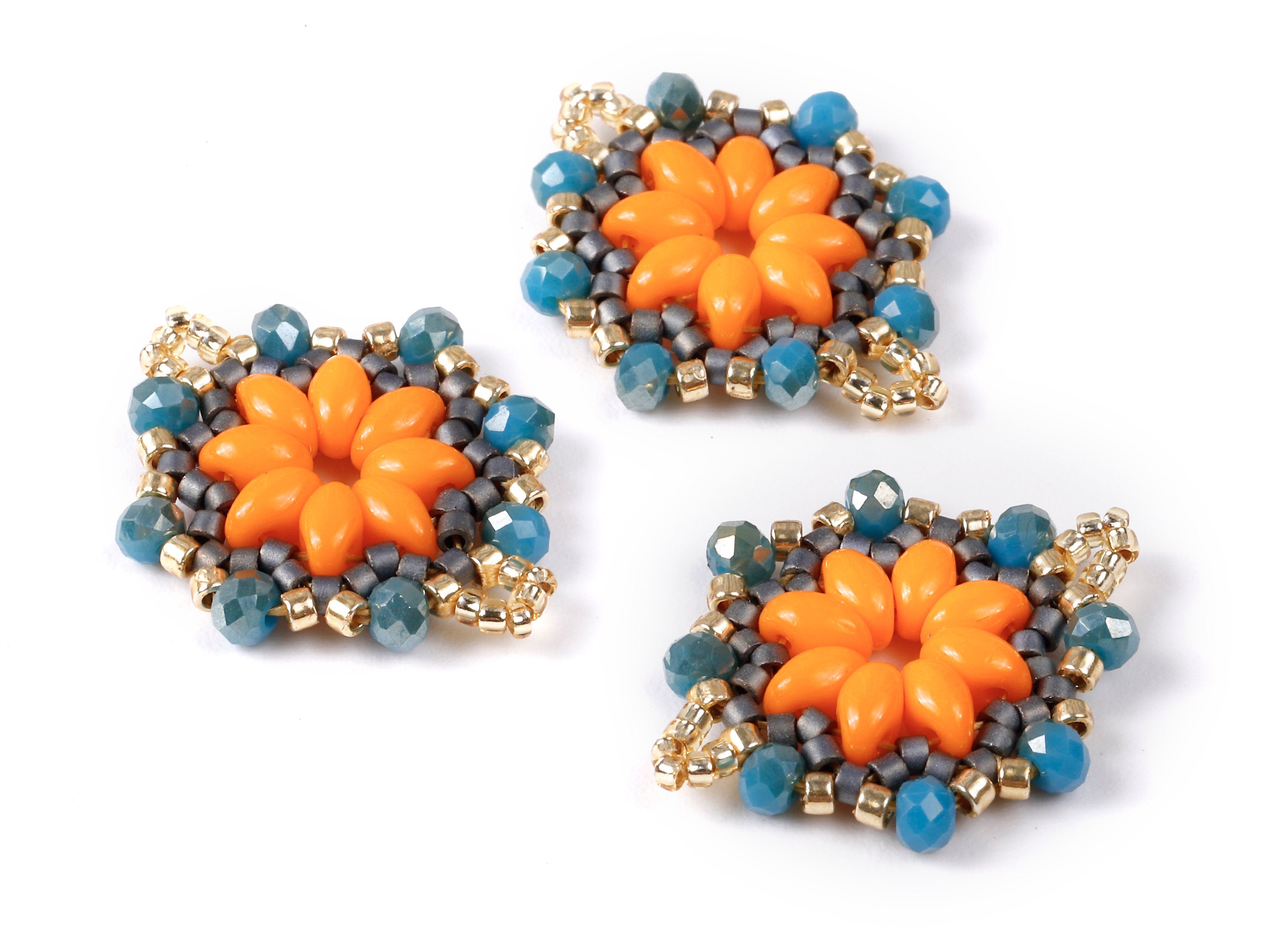 Miyuki Beaded Flower Charms - Japanese seed beads - Handmade Beaded Pendant - Maasai Earrings - 26.18x18.55x3.31mm - TH1014 - DOMEDBAZAAR