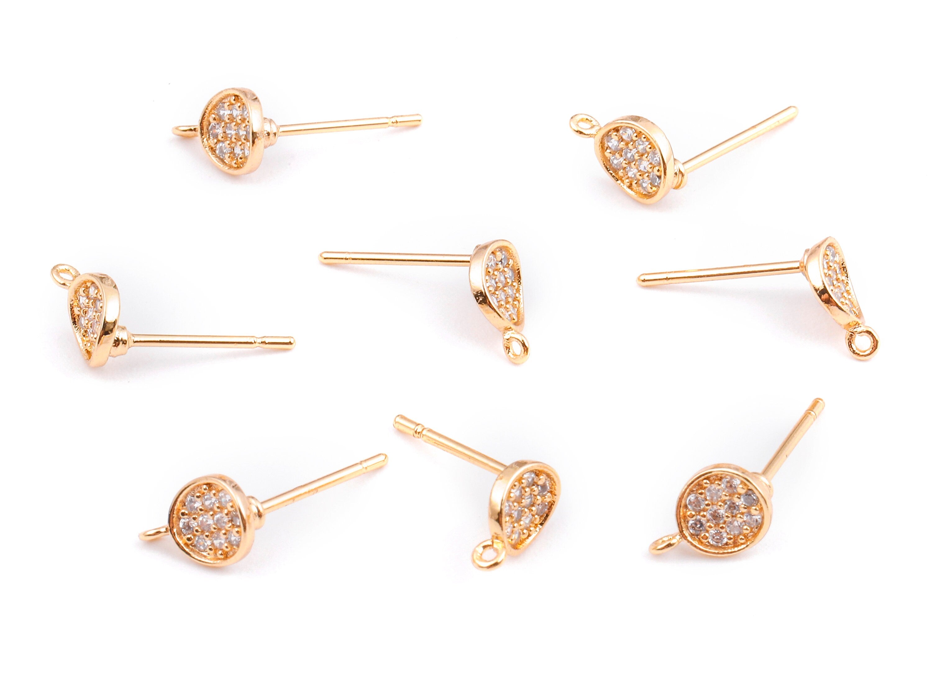 Brass Zirconia Earring Posts - Zirconia Earring Studs - 18K Real Gold Plated Brass Stud - 7.86x5.51x1.18mm - RGP1159 - DOMEDBAZAAR