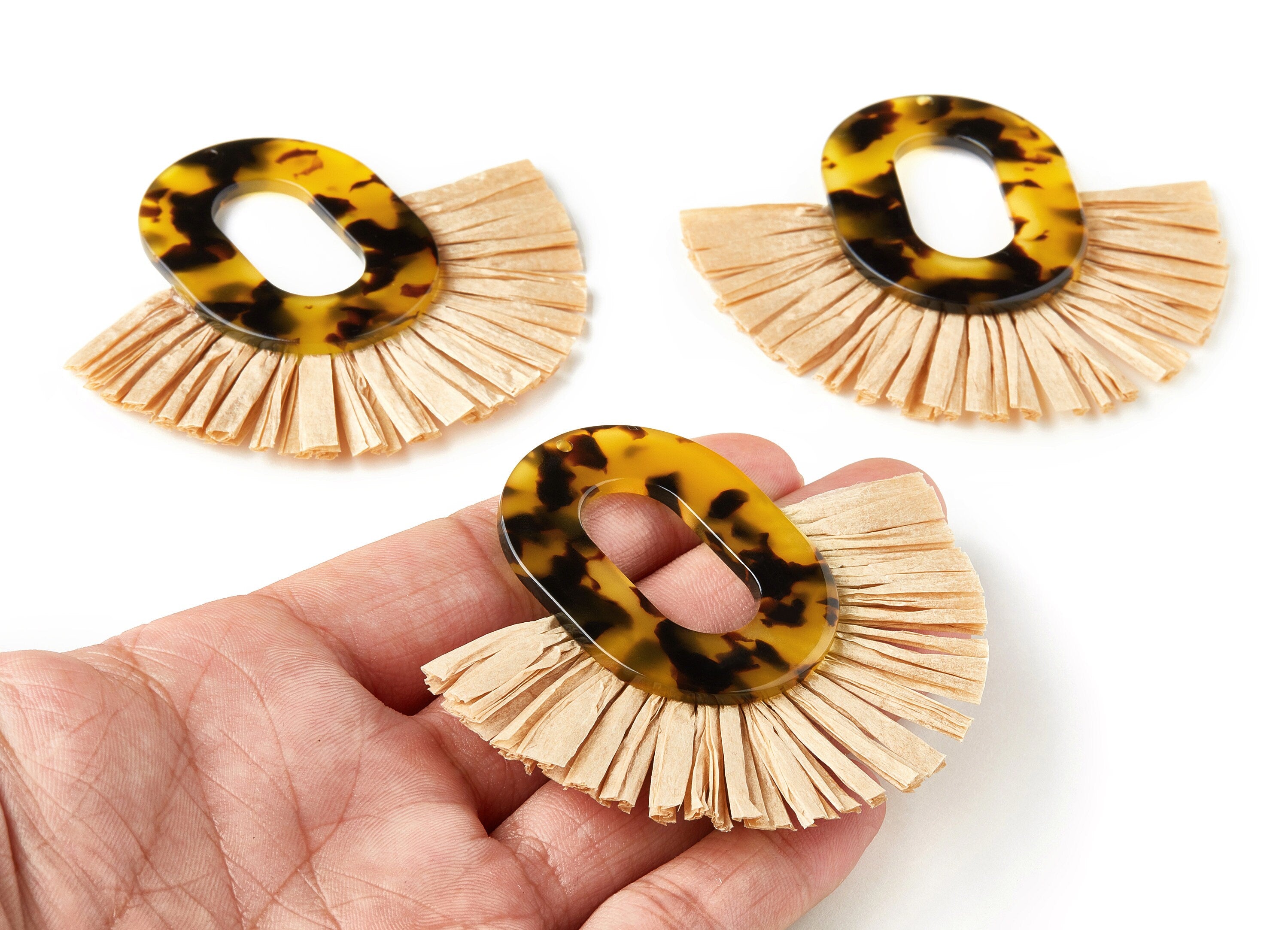 Acetate Tassels Fan Charm - Tortoise Shell Earring - Tassels Fan Single Layer Raffia - Color Code:A02 - 75.48x67.5x4.08mm - AC1626-A02 - DOMEDBAZAAR