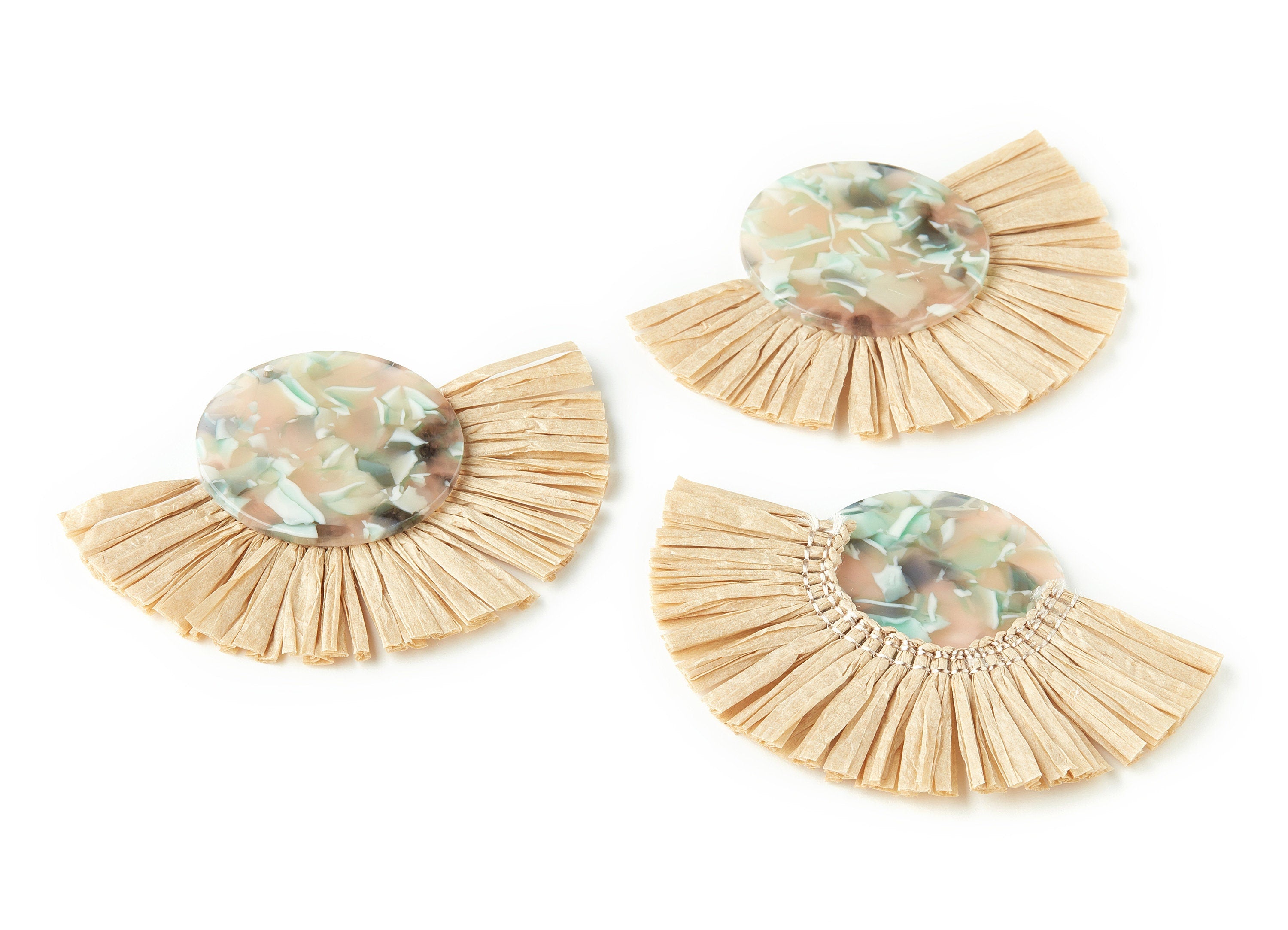 Acetate Tassels Fan Charms - Tassels Fan Single Layer Raffia - Earring Findings - Color Code: A265 - 80.43x56.44x3.85mm - AC1624-A265 - DOMEDBAZAAR