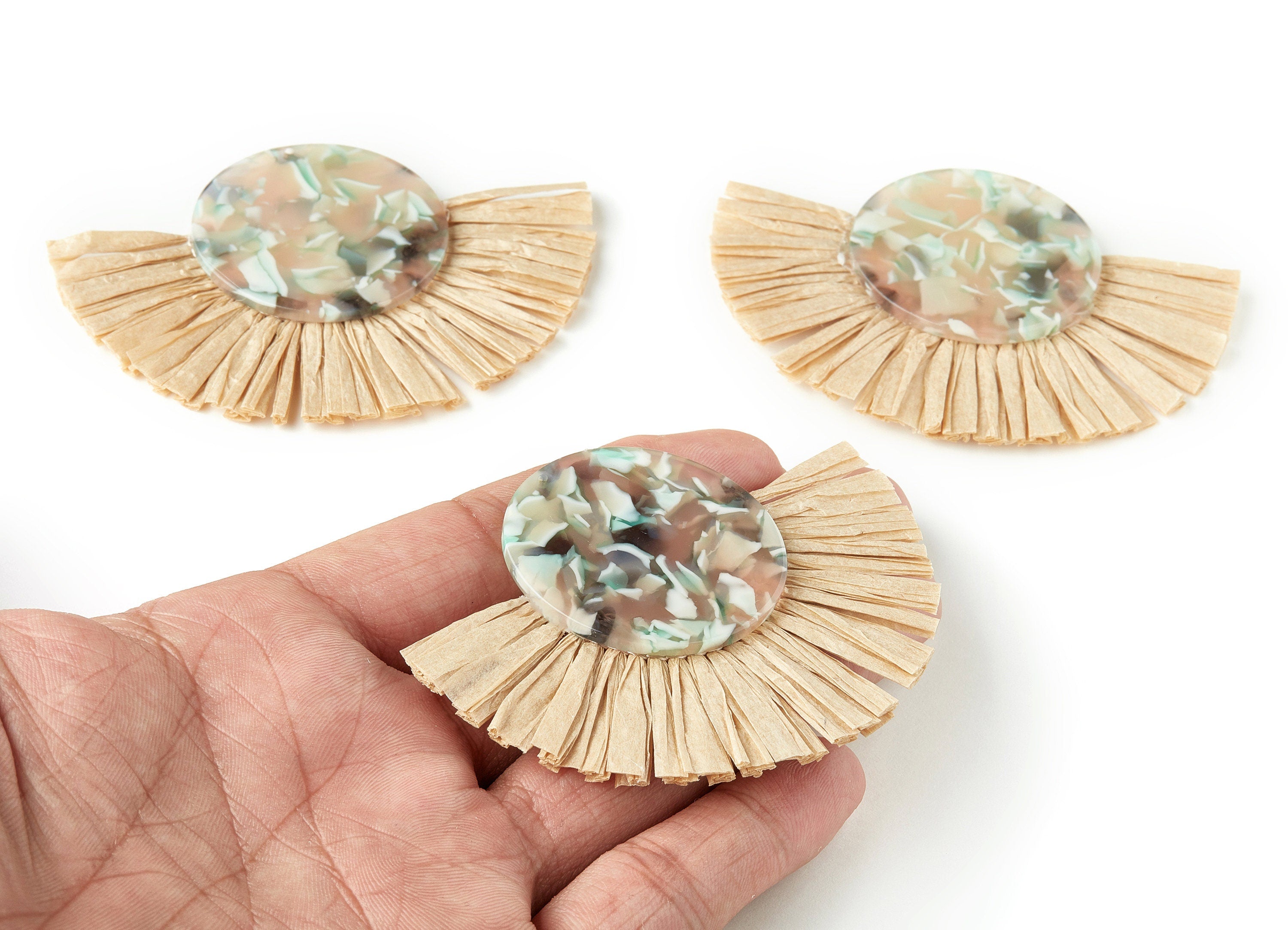 Acetate Tassels Fan Charms - Tassels Fan Single Layer Raffia - Earring Findings - Color Code: A265 - 80.43x56.44x3.85mm - AC1624-A265 - DOMEDBAZAAR