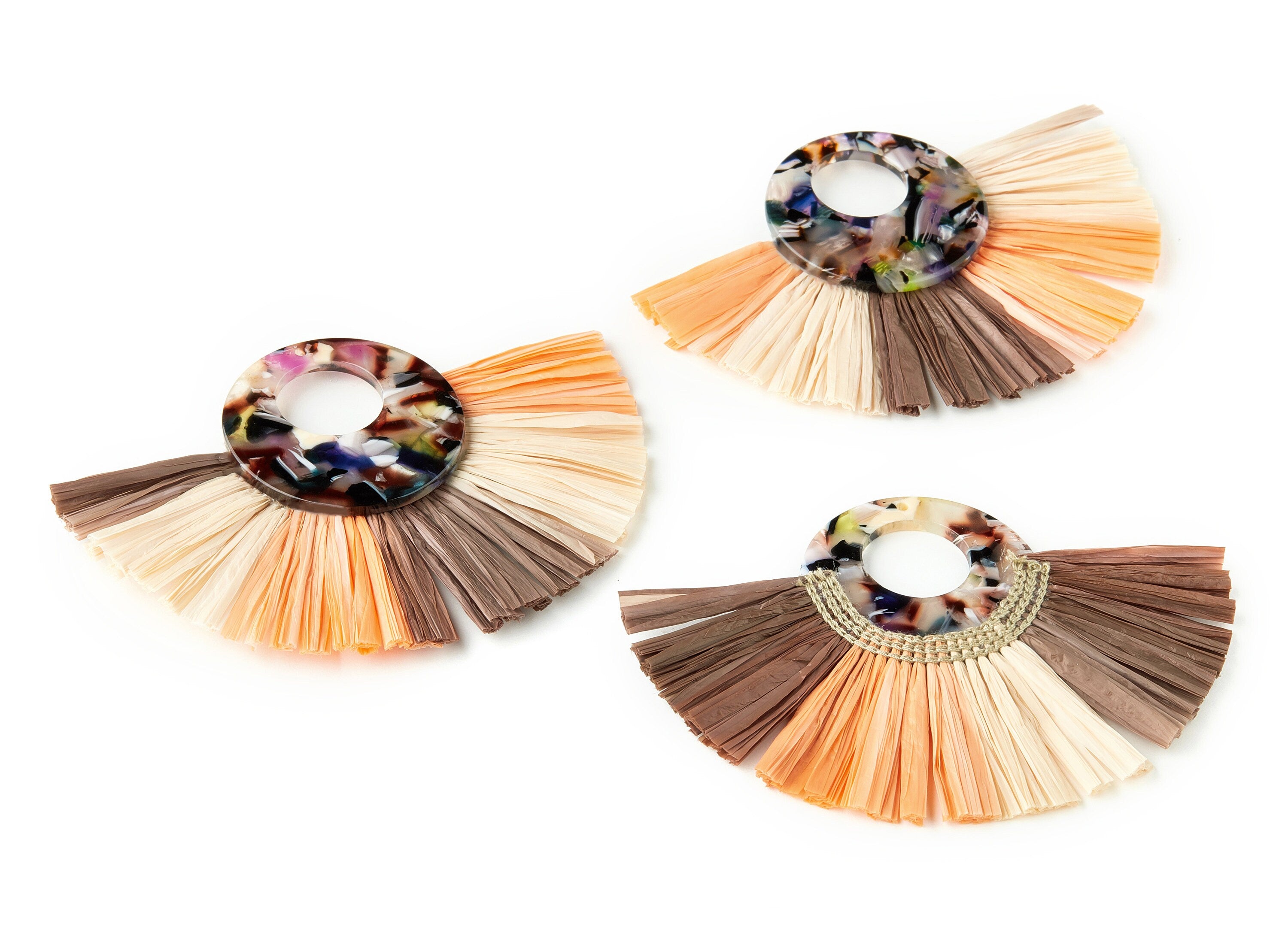 Acetate Circle Charms with Raffia Tassels - Tassels Fan Single Layer Raffia - Color Code: A11 - 86.24x59.21x3.78mm - AC1640-A11 - DOMEDBAZAAR