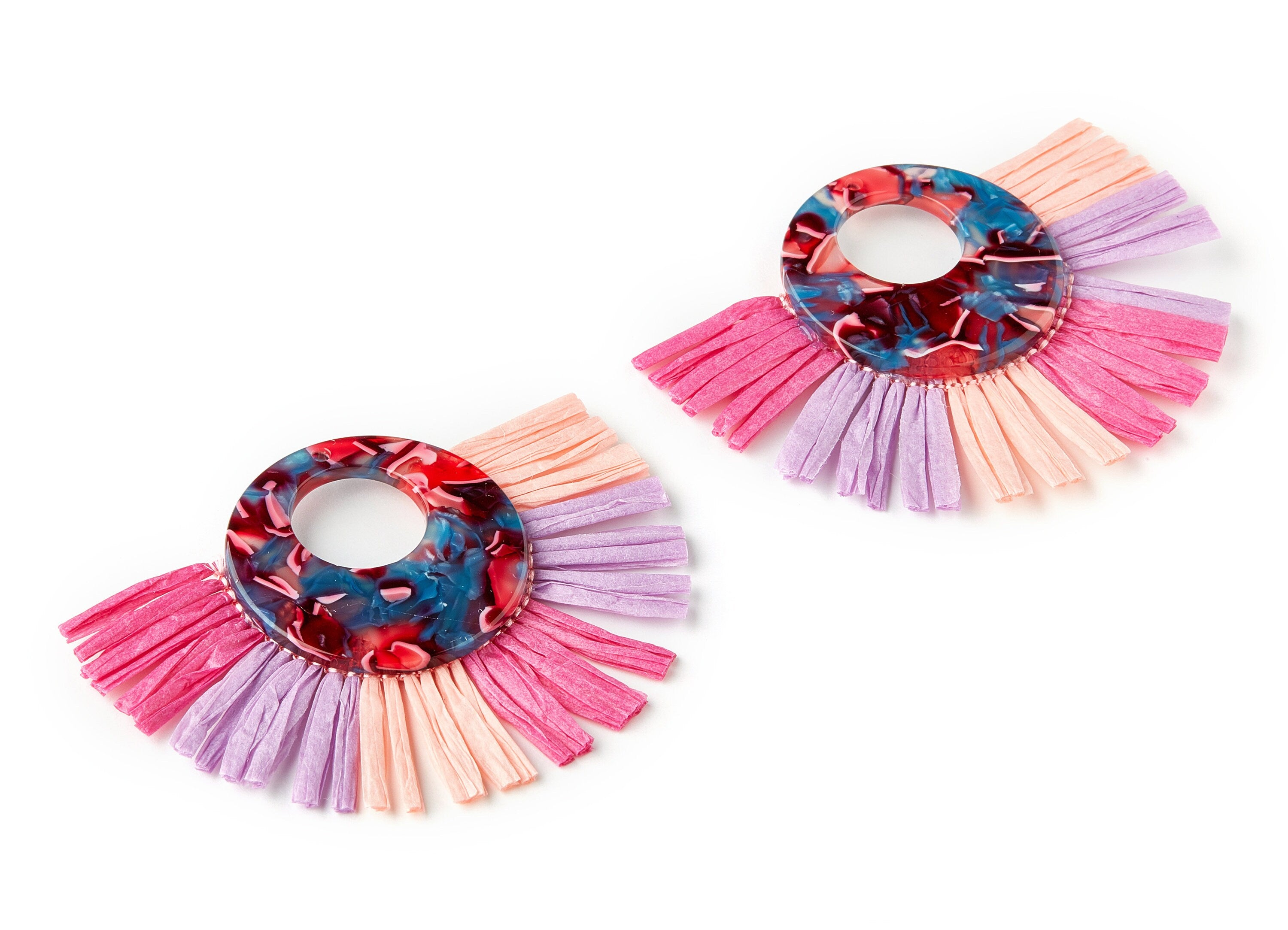 Acetate Circle Charms with Raffia Tassels - Tassels Fan Single Layer Raffia - Color Code: A24 - 76.14x55.85x3.6mm - AC1640-A24 - DOMEDBAZAAR