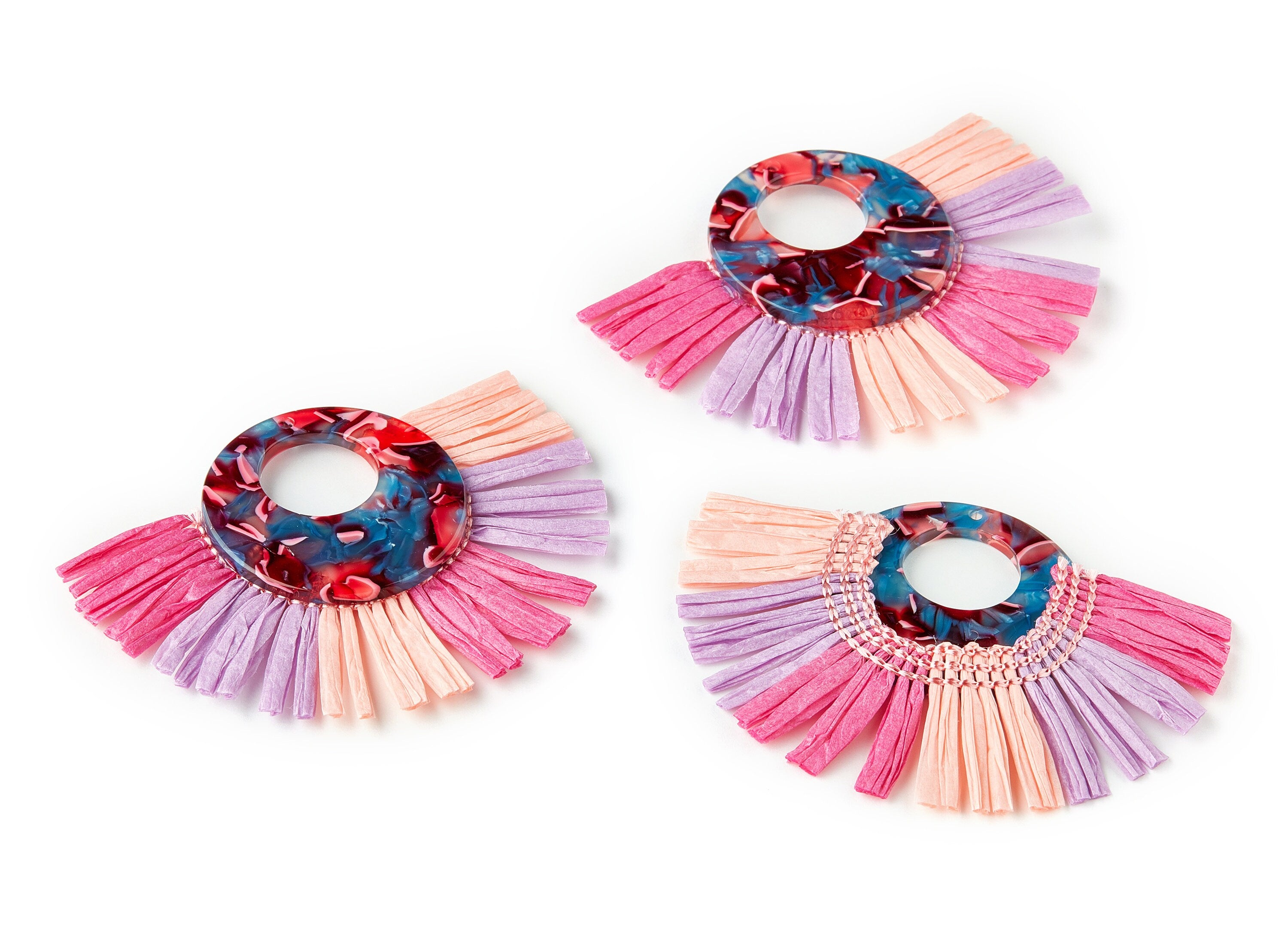 Acetate Circle Charms with Raffia Tassels - Tassels Fan Single Layer Raffia - Color Code: A24 - 76.14x55.85x3.6mm - AC1640-A24 - DOMEDBAZAAR