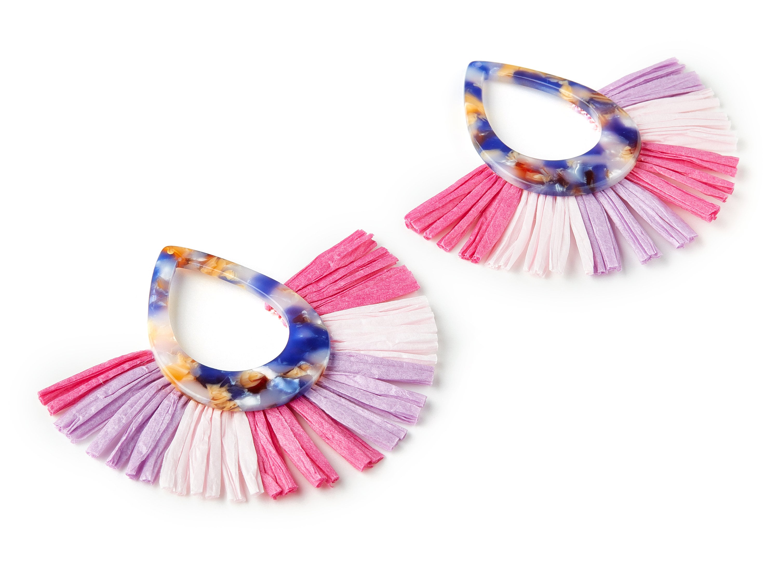 Acetate Drop Charms with Raffia Tassels - Tassels Fan Single Layer Raffia - Color Code: A96 - 75.4x65.56x4.26mm - AC1625-A96 - DOMEDBAZAAR
