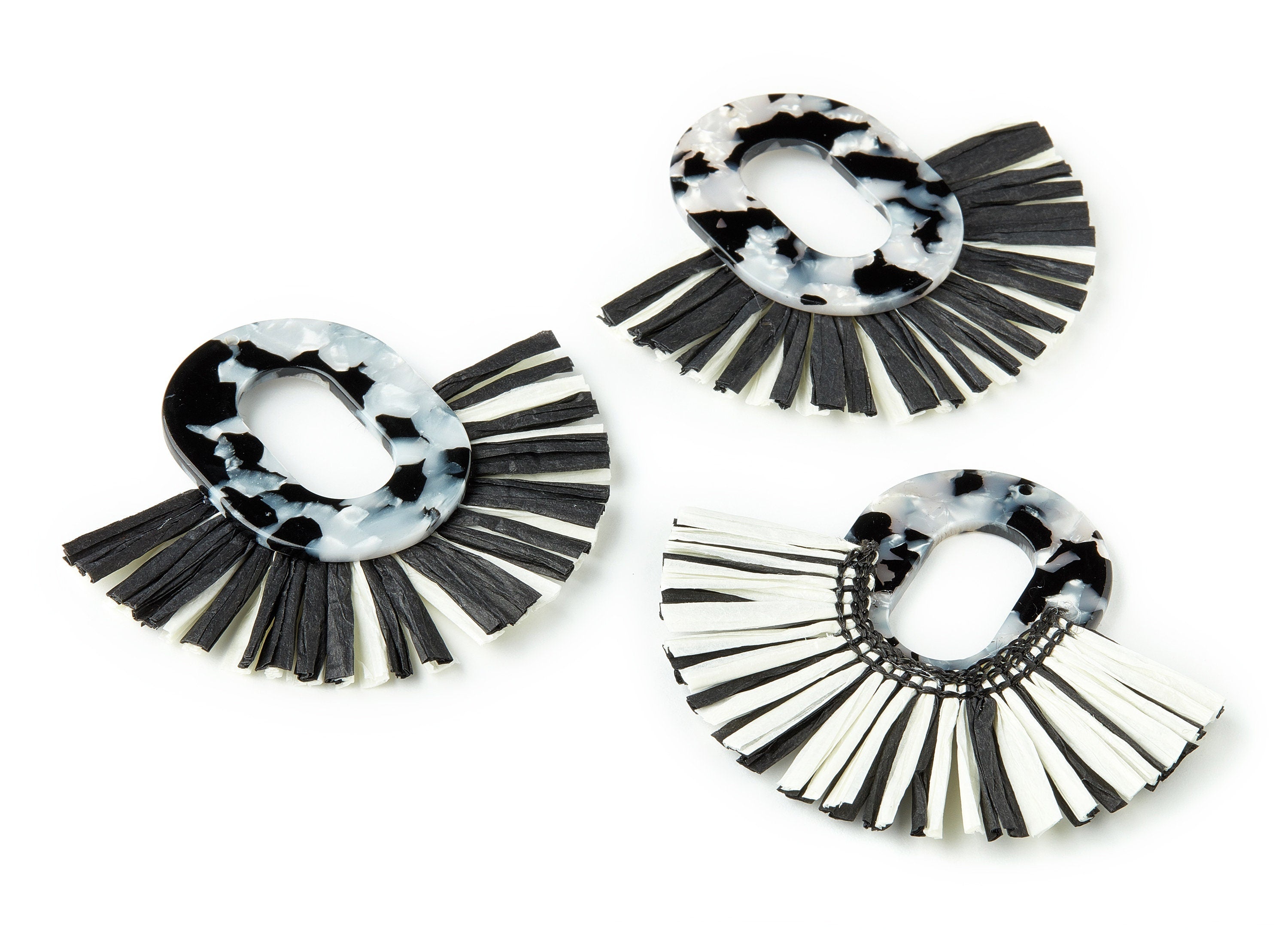 Acetate Oval Charms with Raffia Tassels - Tassels Fan Single Layer Raffia - Color Code: A15 - 75.48x67.47x4.08mm - AC1626-A15 - DOMEDBAZAAR