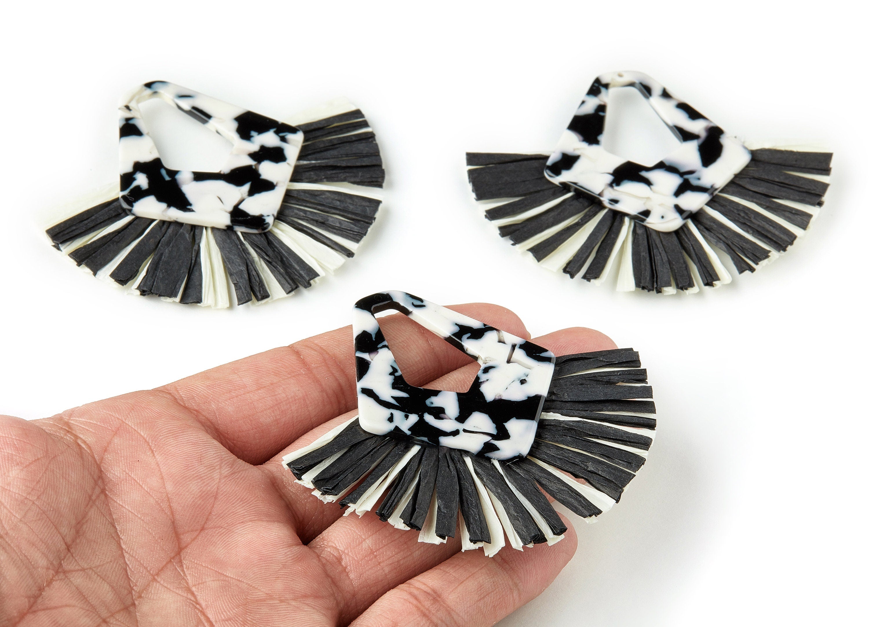 Acetate Tassels Fan Charms - Tassels Fan Single Layer Raffia - Earring Findings - Color Code: A17 - 75x64.13x4.29mm - AC1641-A17 - DOMEDBAZAAR