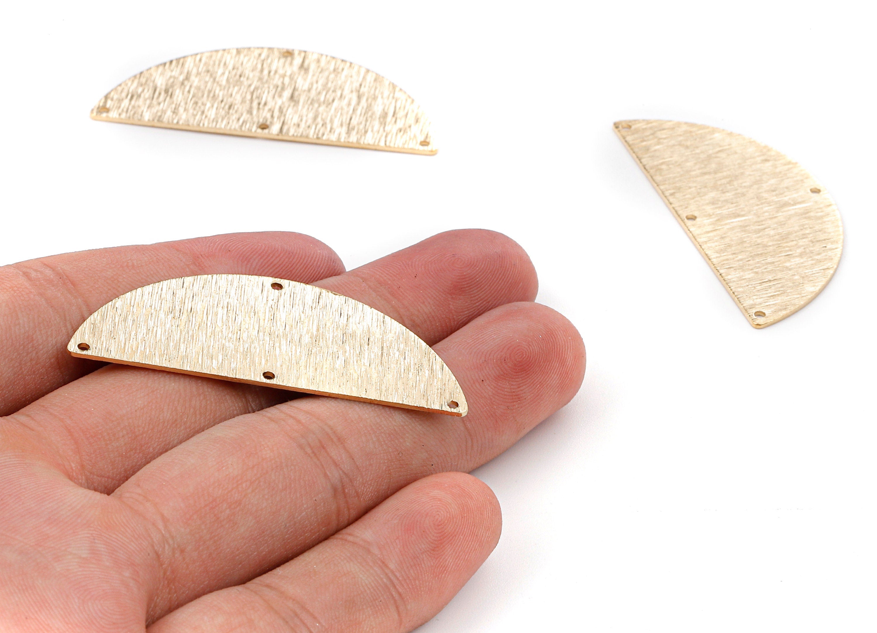 Brass Semicircle Connector - Raw Brass Textured Half Moon Connectors With 4Holes - Jewelry Supplies - 50x22x0.87mm - PP2347 - DOMEDBAZAAR