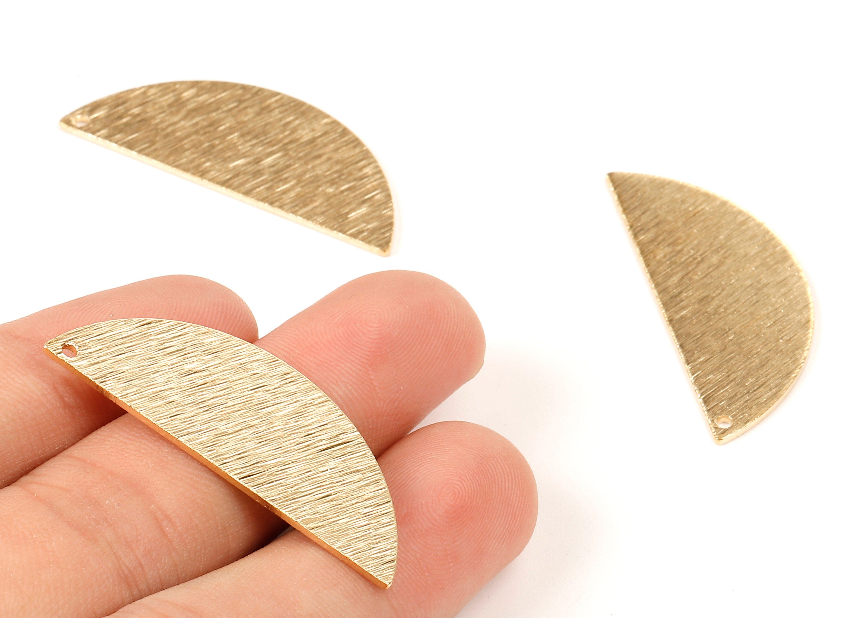 Brass Textured Half Round Charms - Textured Semicircle Pendant - Earring Findings - Jewelry Supplies - 39.22x15.47x0.99mm - PP2156 - DOMEDBAZAAR