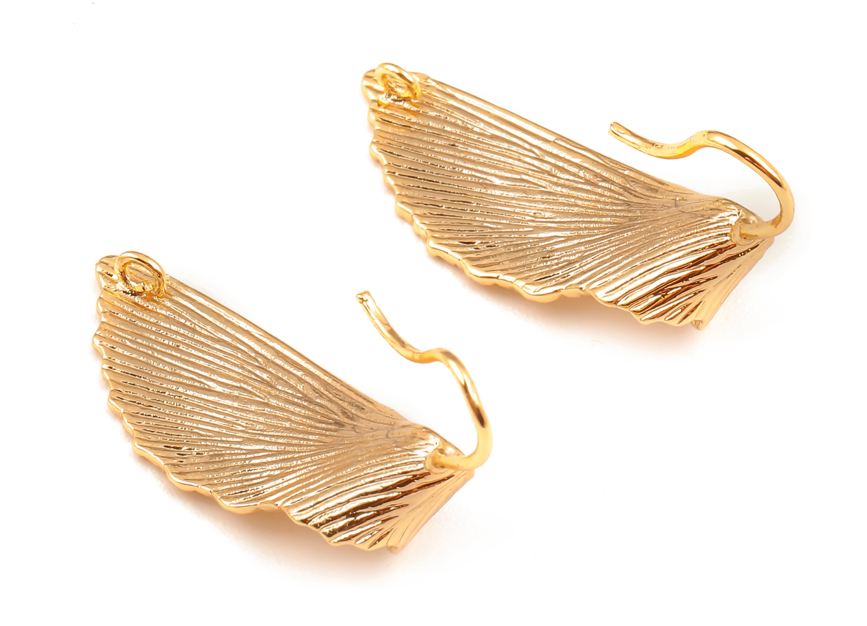Brass Leaf Earring Wire - Earring Hooks - 18K Real Gold Plated Brass Earring Wire - Jewelry Supplies - 40.13x11.4x0.88mm - RGP1120 - DOMEDBAZAAR