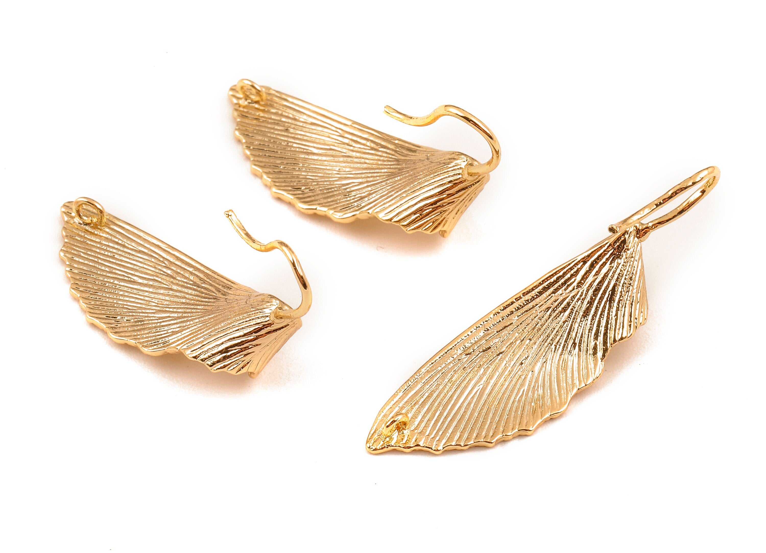 Brass Leaf Earring Wire - Earring Hooks - 18K Real Gold Plated Brass Earring Wire - Jewelry Supplies - 40.13x11.4x0.88mm - RGP1120 - DOMEDBAZAAR