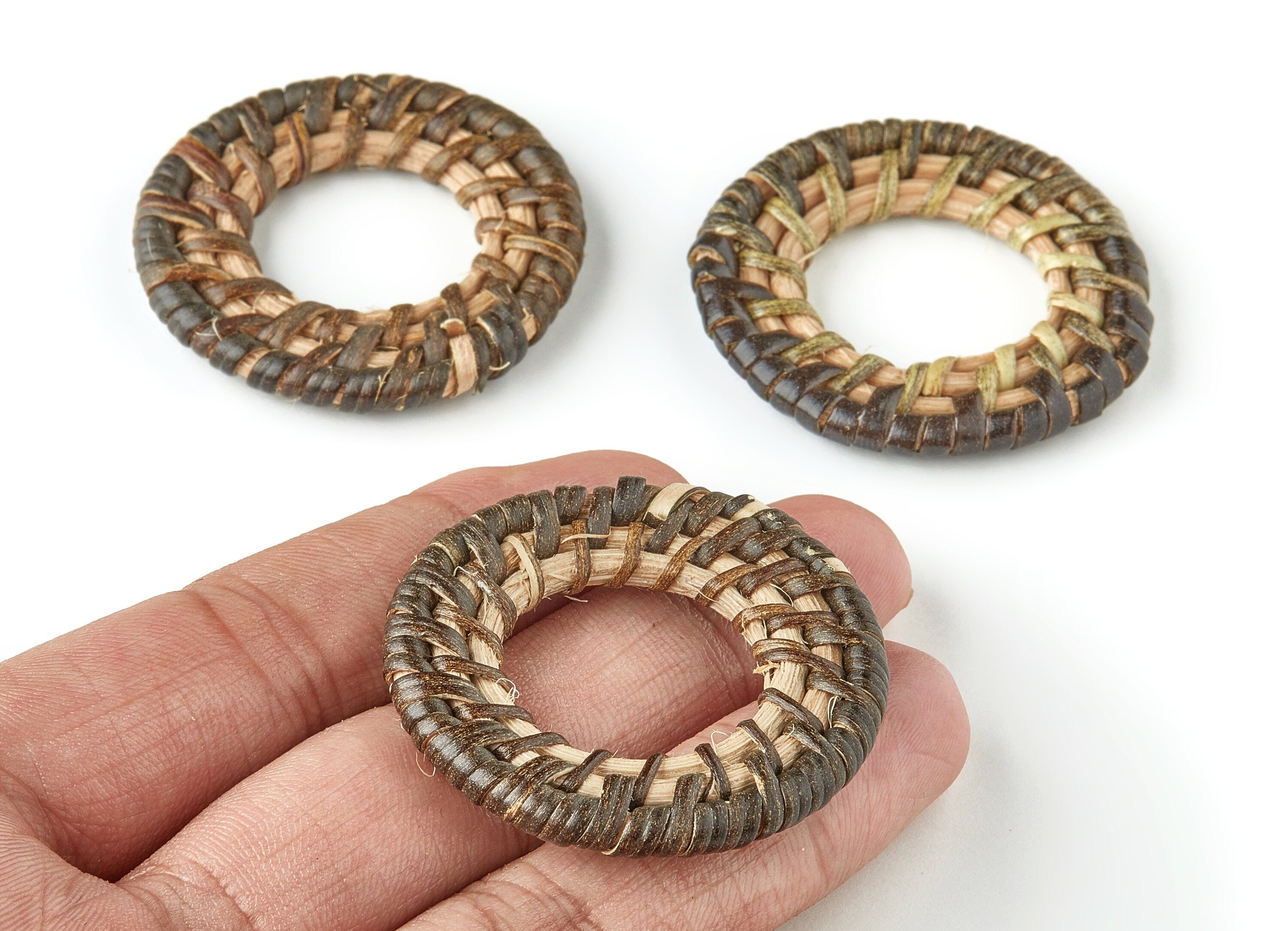 Handwoven Circle Rattan Charms - Circle Rattan Earrings and Pendant - Wooden Straw Earrings - Jewelry Handmade - 44.42x44.42x4.71mm - RT1222 - DOMEDBAZAAR