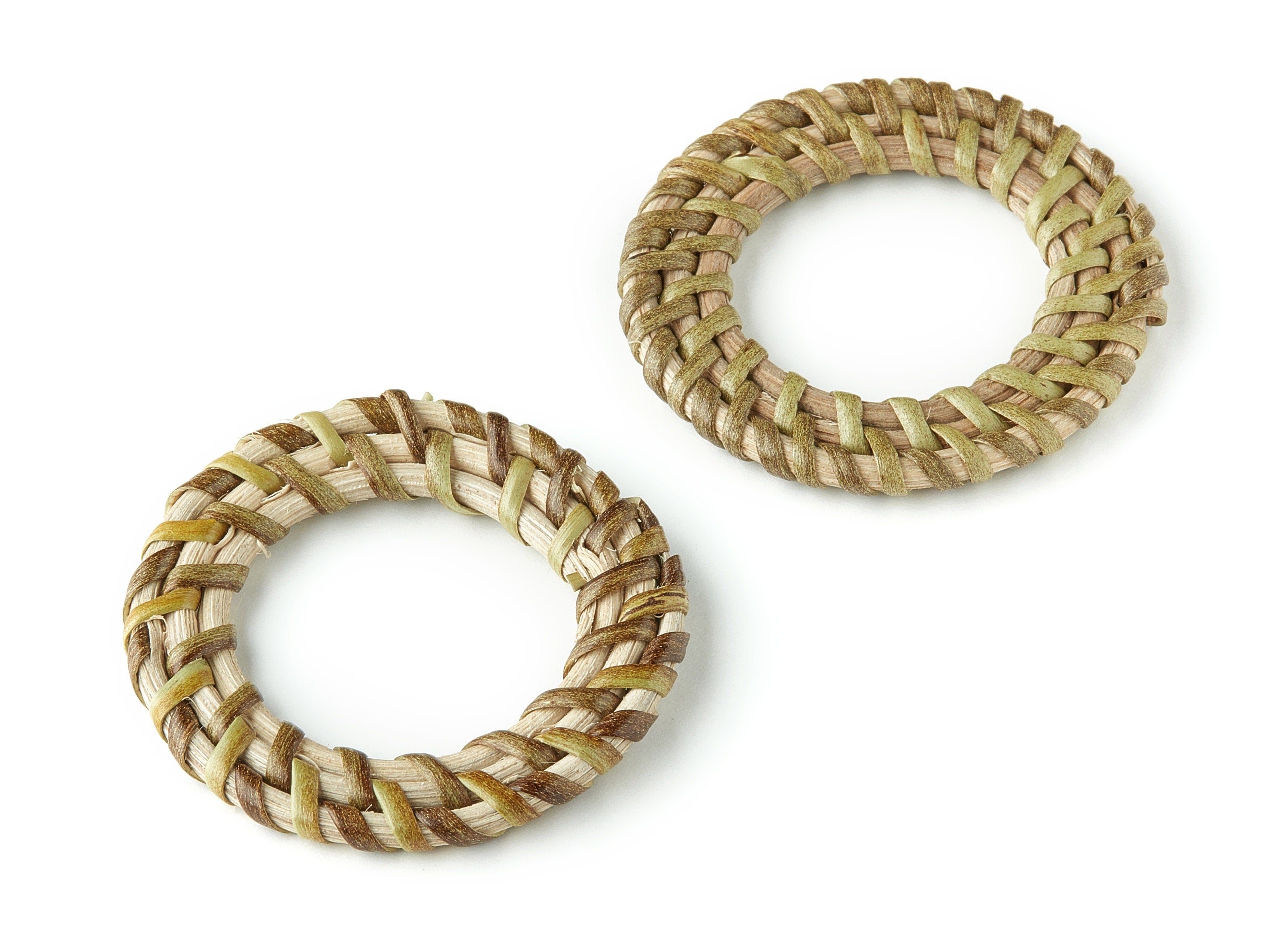 Handwoven Circle Rattan Charms - Circle Rattan Earrings and Pendant - Wooden Straw Earrings - Jewelry Handmade - 49.77x49.77x1.07mm - RT1208 - DOMEDBAZAAR