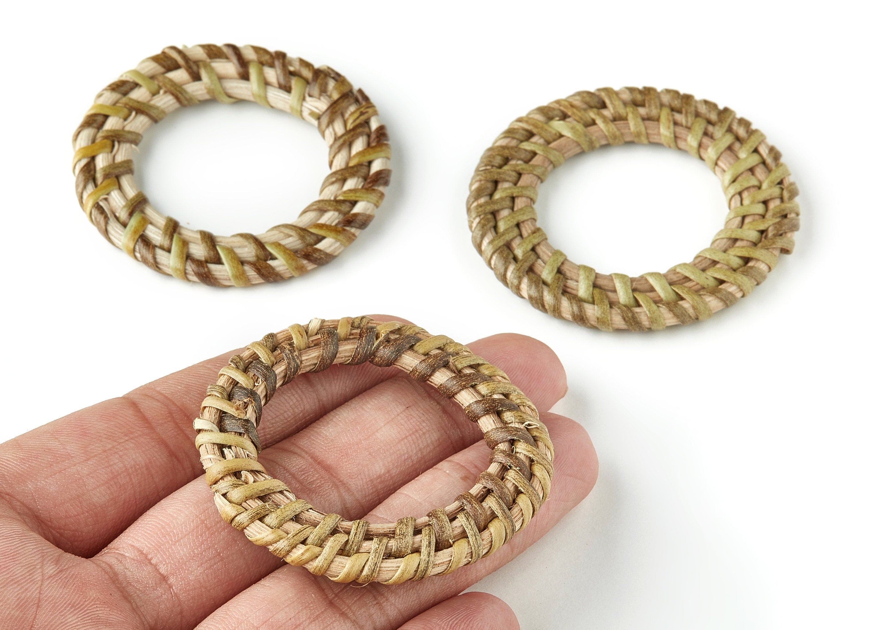 Handwoven Circle Rattan Charms - Circle Rattan Earrings and Pendant - Wooden Straw Earrings - Jewelry Handmade - 49.77x49.77x1.07mm - RT1208 - DOMEDBAZAAR