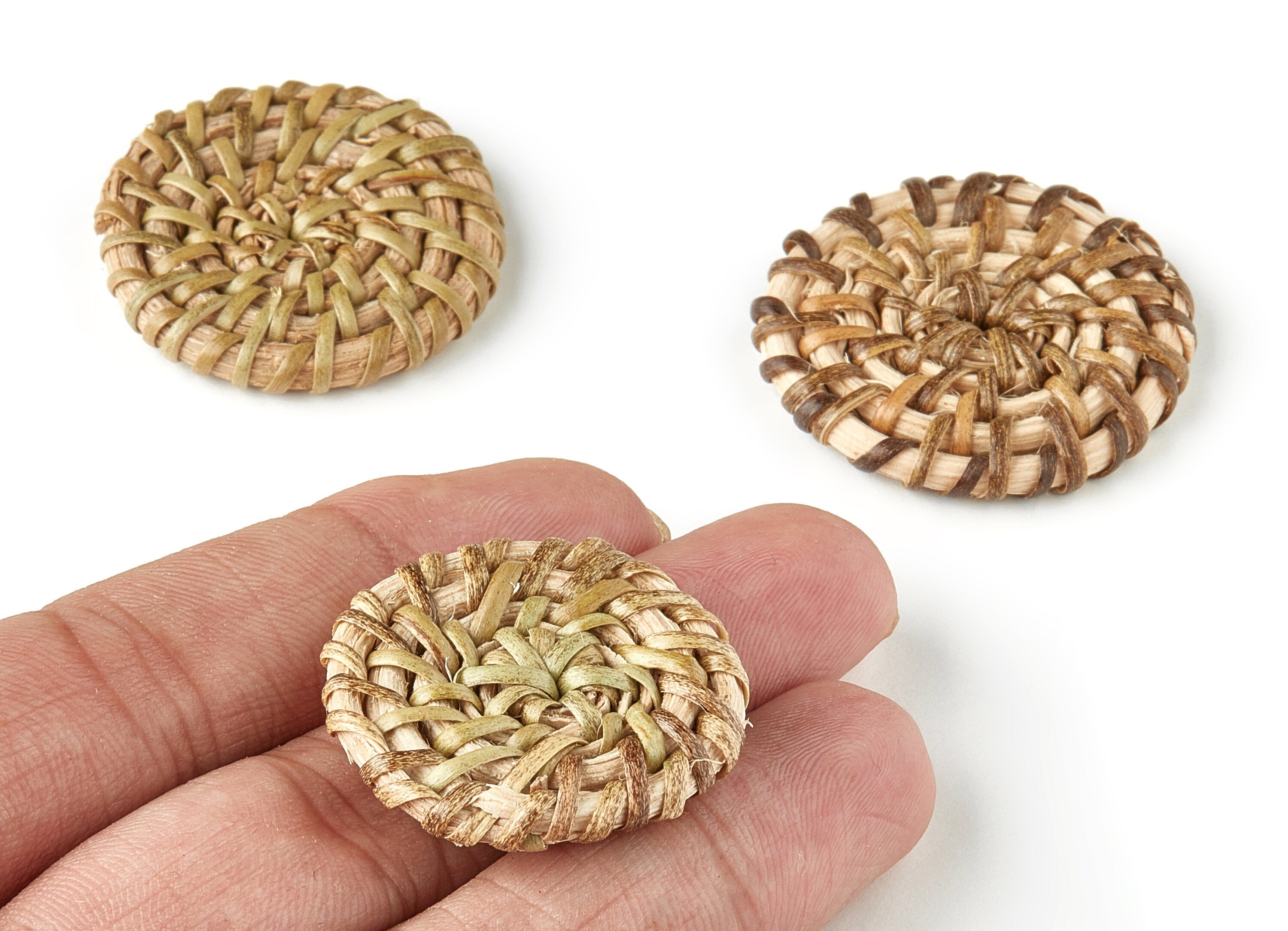 Handwoven Rattan Round Charms - Round Rattan Earrings and Pendant - Wooden Straw Earrings - Jewelry Handmade - 33.05x33.05x4.26mm - RT1224 - DOMEDBAZAAR
