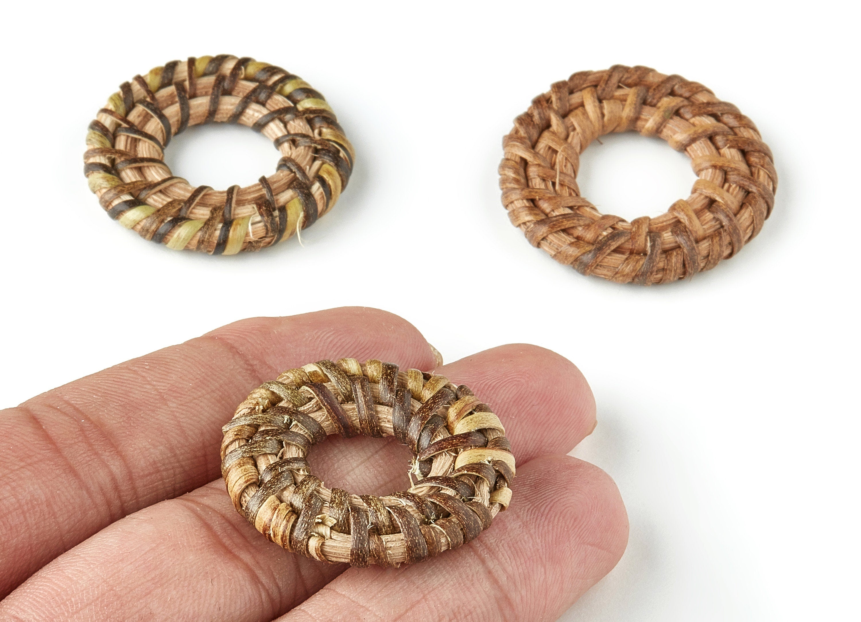 Handwoven Circle Rattan Charms - Circle Rattan Earrings and Pendant - Wooden Straw Earrings - Jewelry Handmade - 31.42x31.42x3.81mm - RT1221 - DOMEDBAZAAR