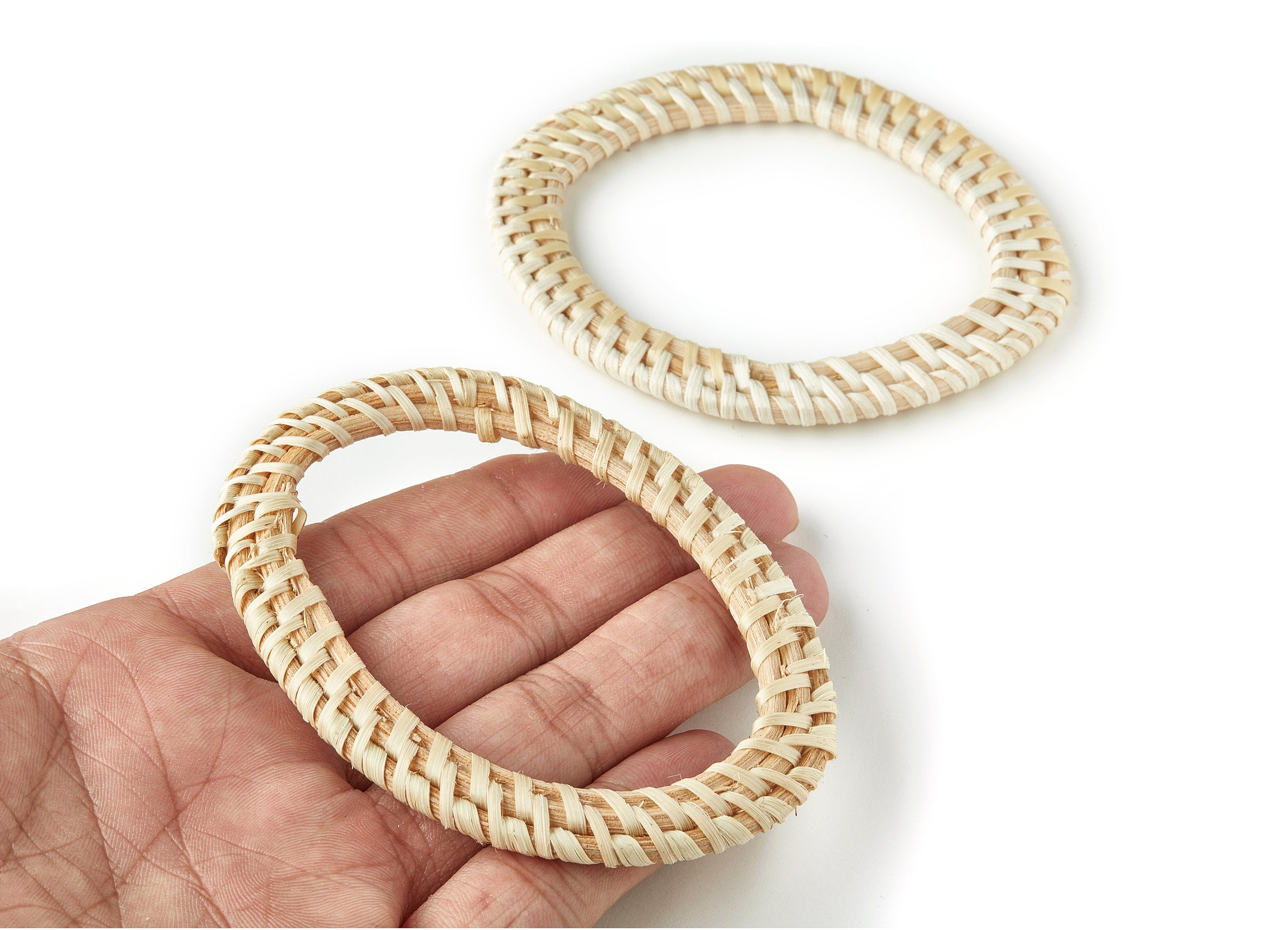 Handwoven Rattan Hoop Charms - Hoop Rattan Earrings and Pendant - Wooden Straw Earrings - Jewelry Handmade - 93.32x68.74x4.48mm - RT1252 - DOMEDBAZAAR