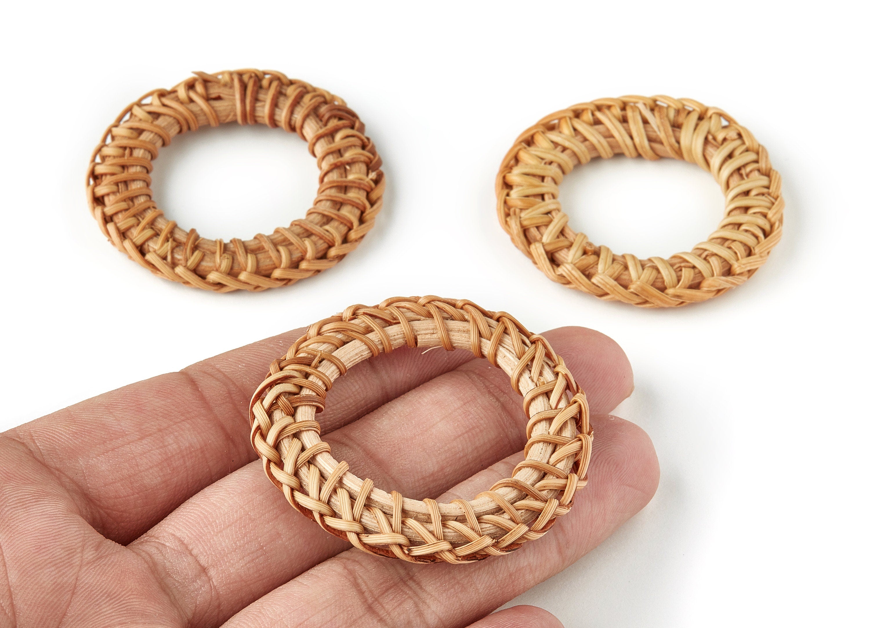 Handwoven Circle Rattan Charms - Circle Rattan Earrings and Pendant - Wooden Straw Earrings - Jewelry Handmade - 46.46x46.46x5.47mm - RT1234 - DOMEDBAZAAR